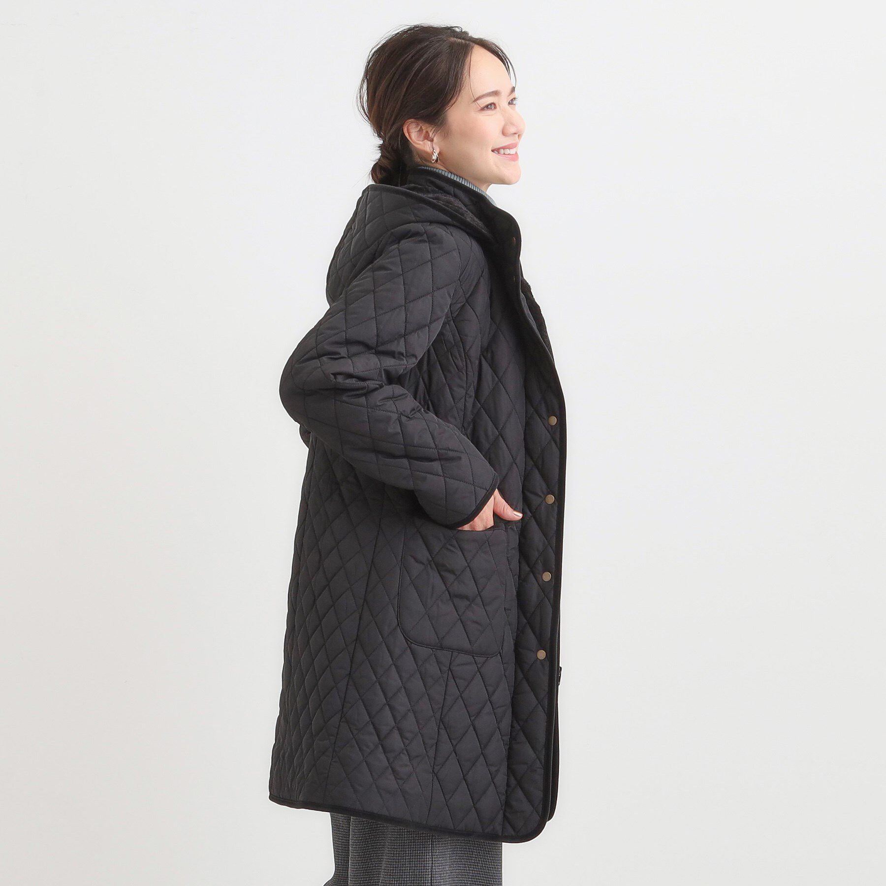 SHOO･LA･RUE「【撥水/フード取り外し可】自然にくびれる あったかダイヤ柄キルトコート【CIRCRIC】」|ダウン|