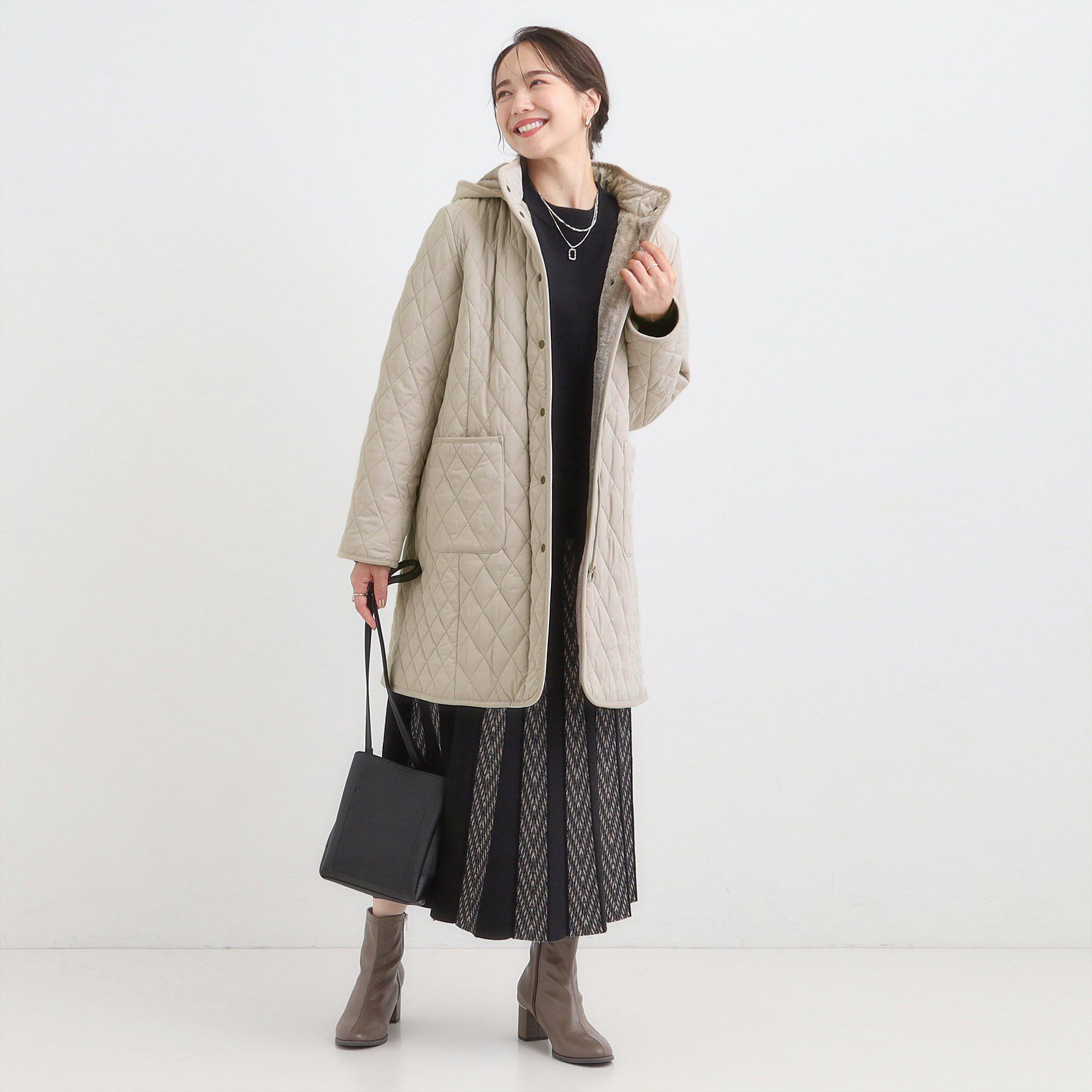 SHOO･LA･RUE「【撥水/フード取り外し可】自然にくびれる あったかダイヤ柄キルトコート【CIRCRIC】」|ダウン|