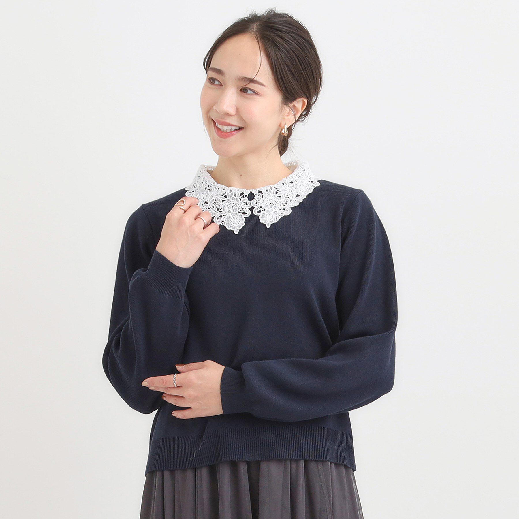 SHOO･LA･RUE「【襟取り外し可/S-LL】上品見え レース襟ニット」|ニット・セーター|