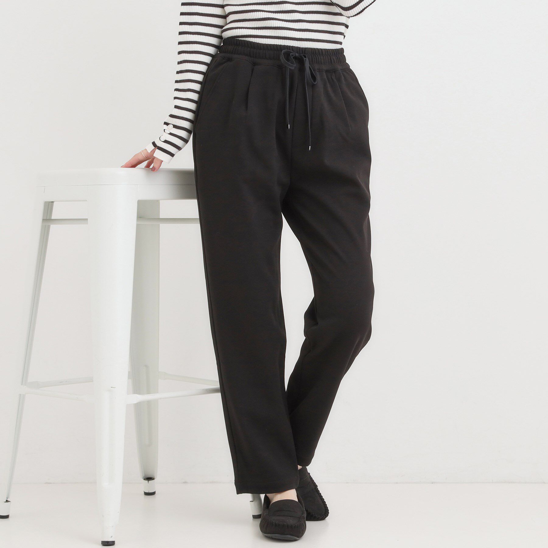 SHOO･LA･RUE「【S-LL/股上深め】裏起毛スマートイージーパンツ」|その他|ブラック(019)