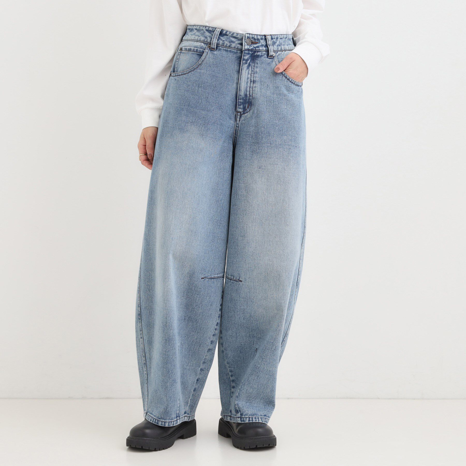 SHOO･LA･RUE「【S-LL】立体カーブデニムパンツ」|デニム|