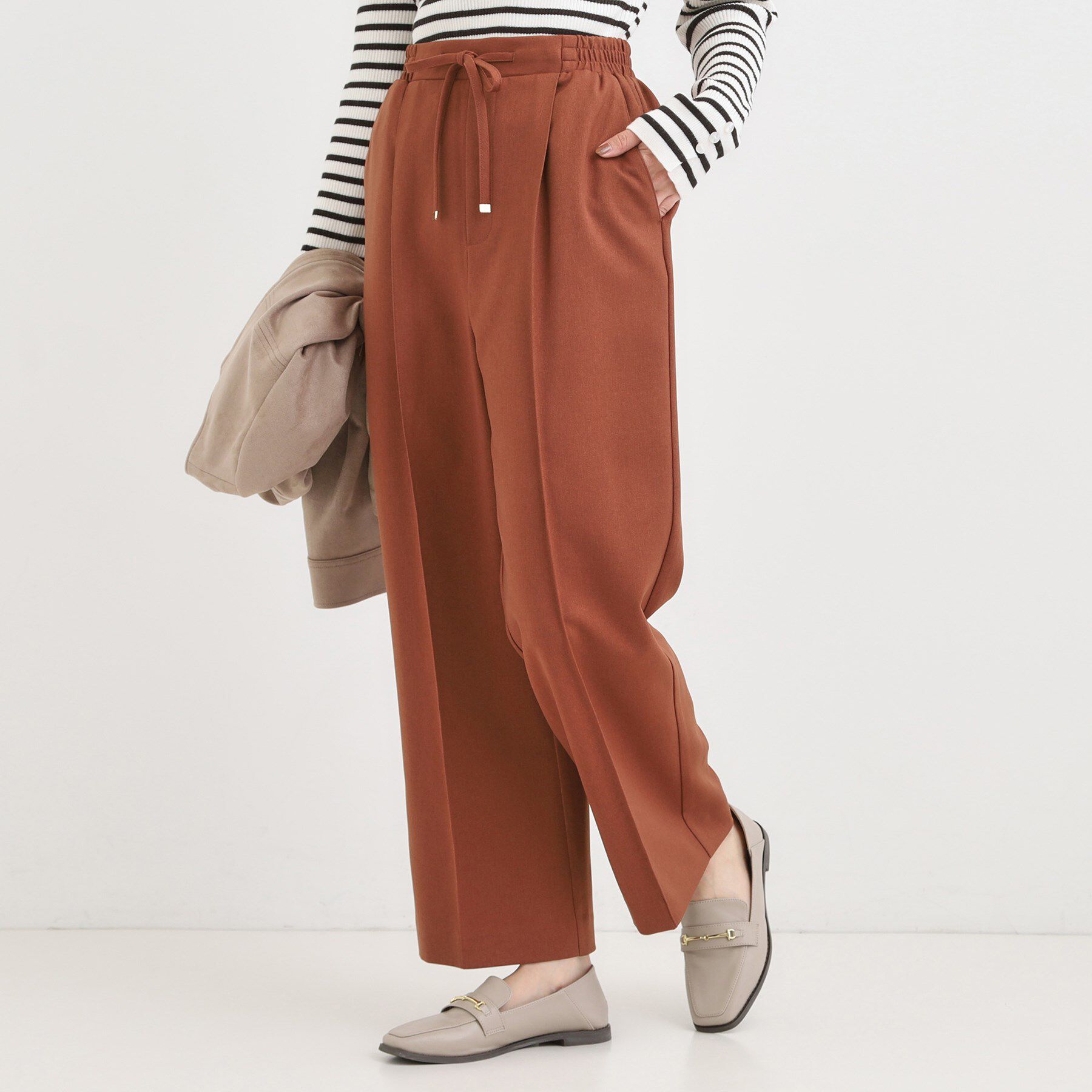 SHOO･LA･RUE「【洗濯機可/S-LL】上品シルエットで美しい イージーワイドパンツ」|その他|オレンジ(069)