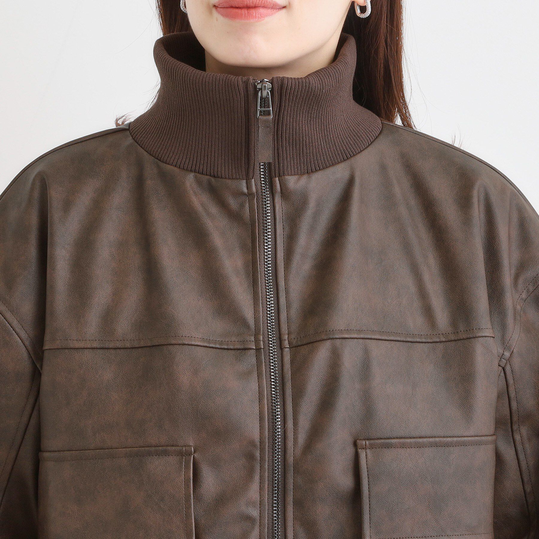 SHOO･LA･RUE「レザー調リブブルゾン」|ブルゾン・スタジャン|