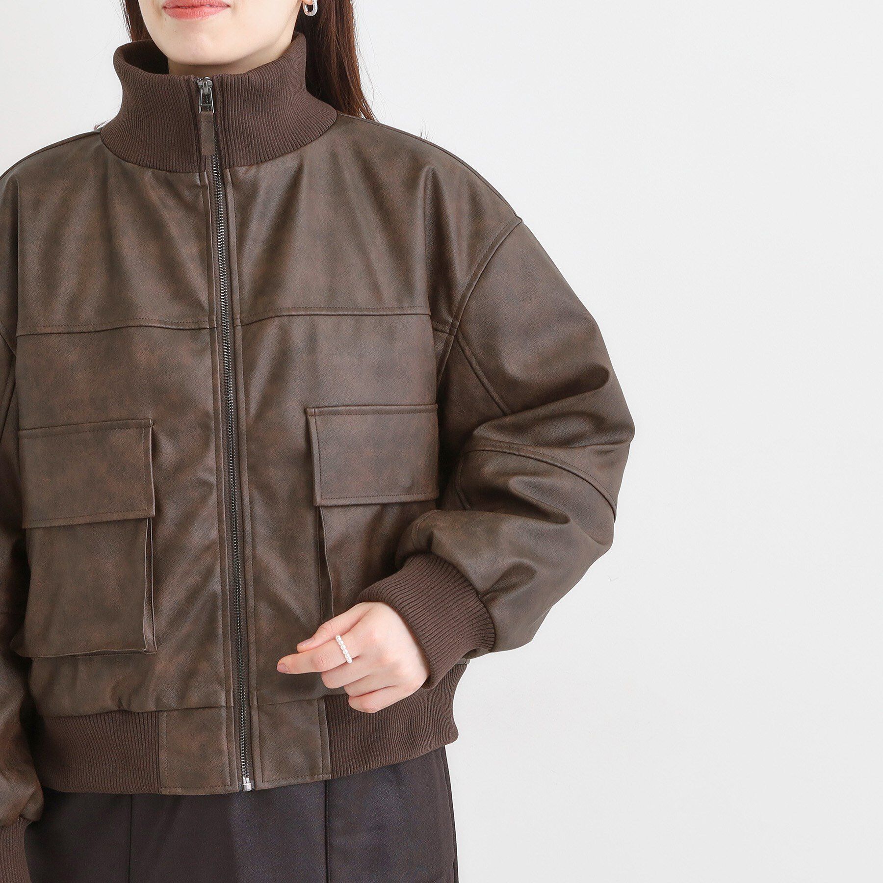 SHOO･LA･RUE「レザー調リブブルゾン」|ブルゾン・スタジャン|