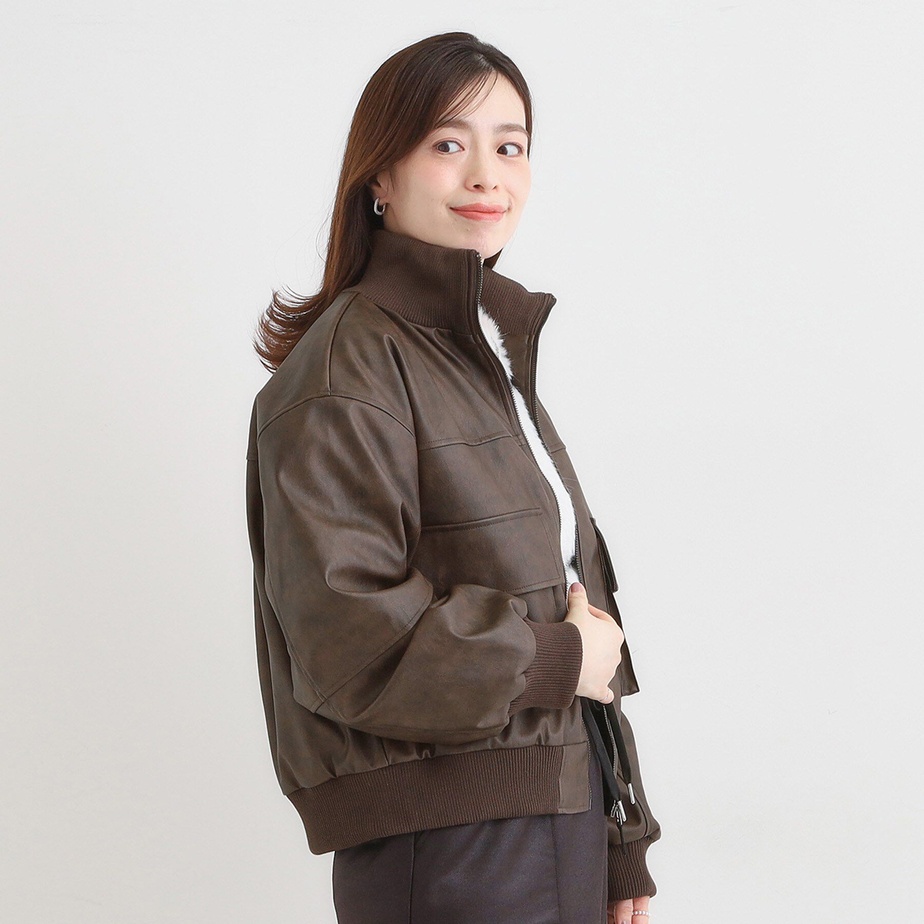 SHOO･LA･RUE「レザー調リブブルゾン」|ブルゾン・スタジャン|