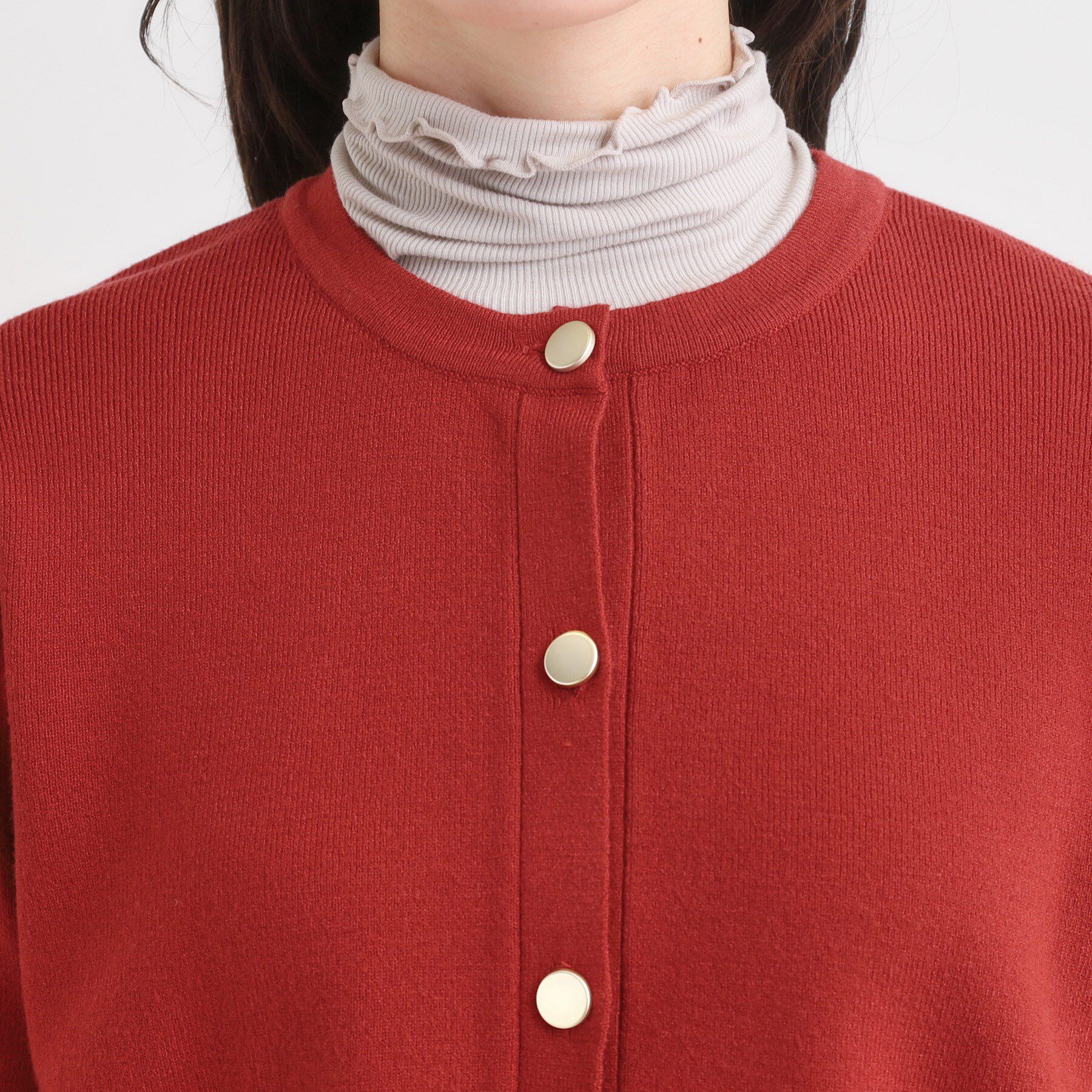 SHOO･LA･RUE「【セットアップ可/洗濯機可】もちもちタッチが心地よい クルーネックカーディガン」|カーディガン|