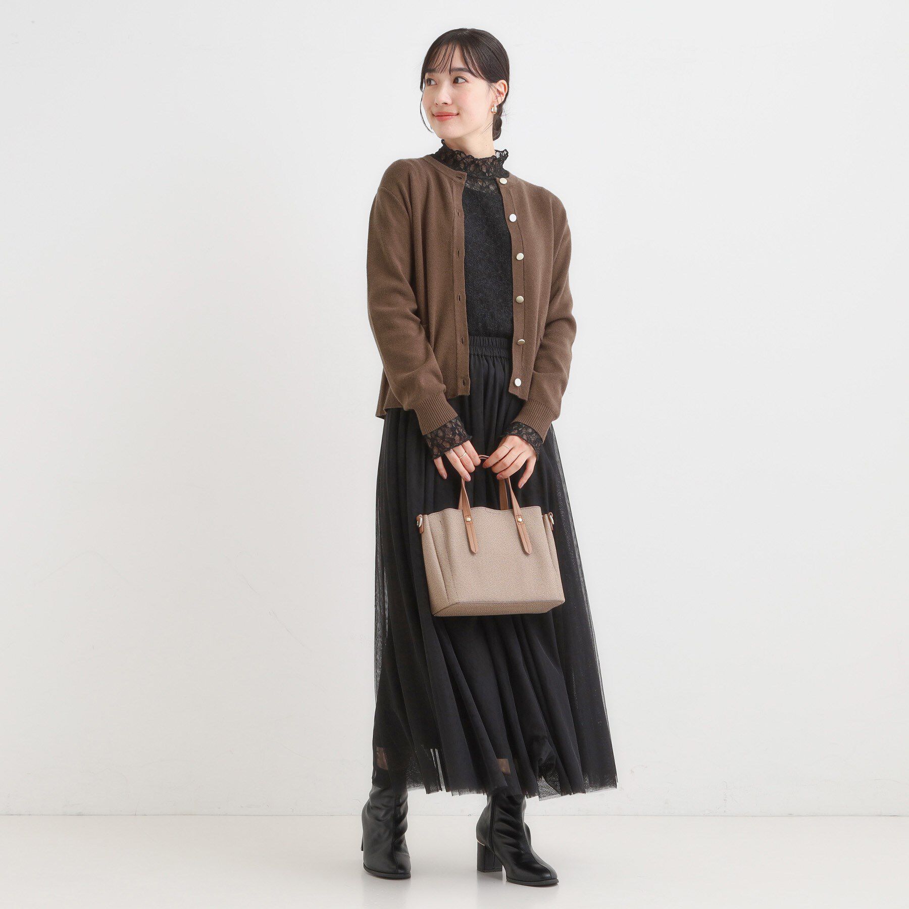 SHOO･LA･RUE「【セットアップ可/洗濯機可】もちもちタッチが心地よい クルーネックカーディガン」|カーディガン|