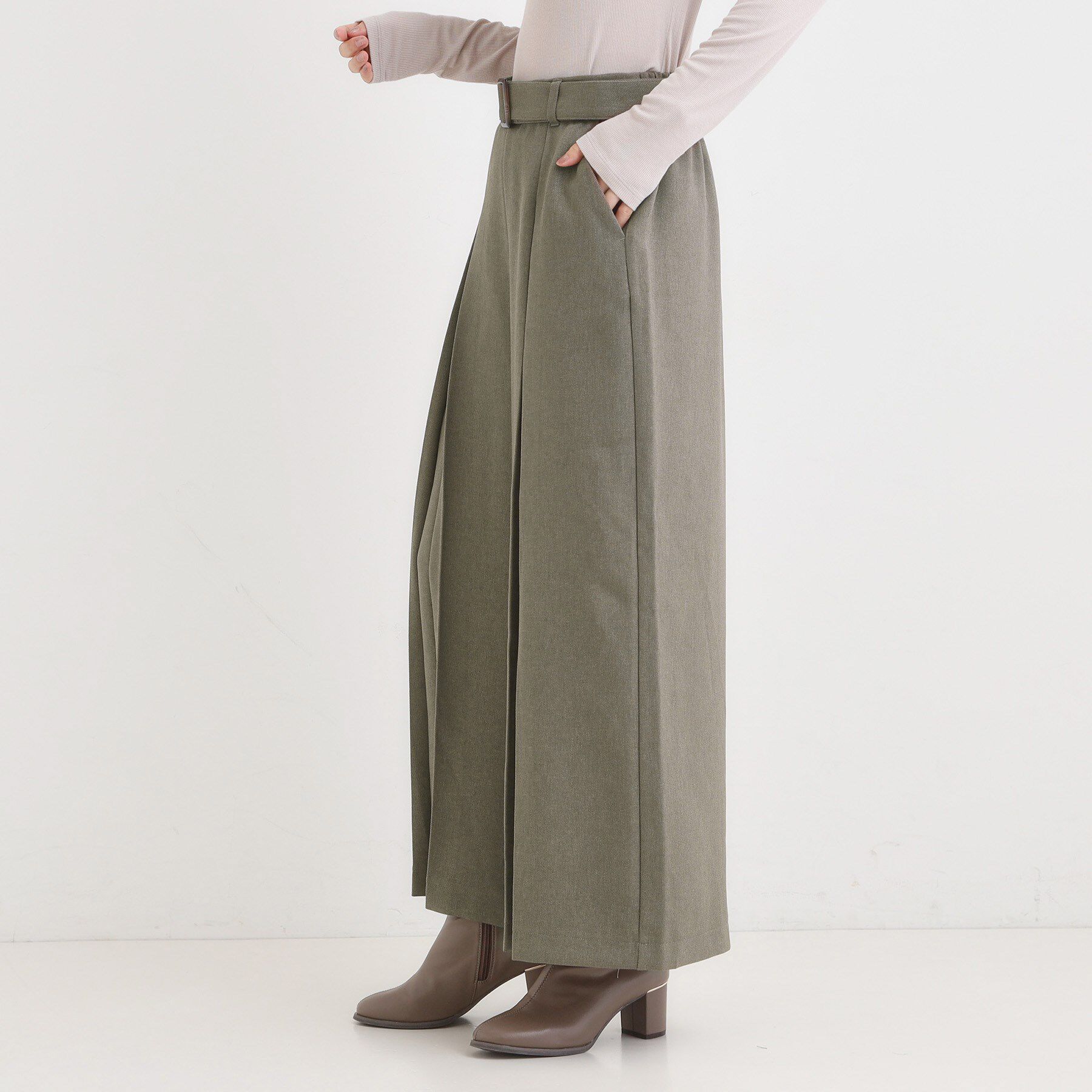 SHOO･LA･RUE「【着丈選べる/S-LL】大人のきれいめスタイルに ベルト付きワイドパンツ」|その他|