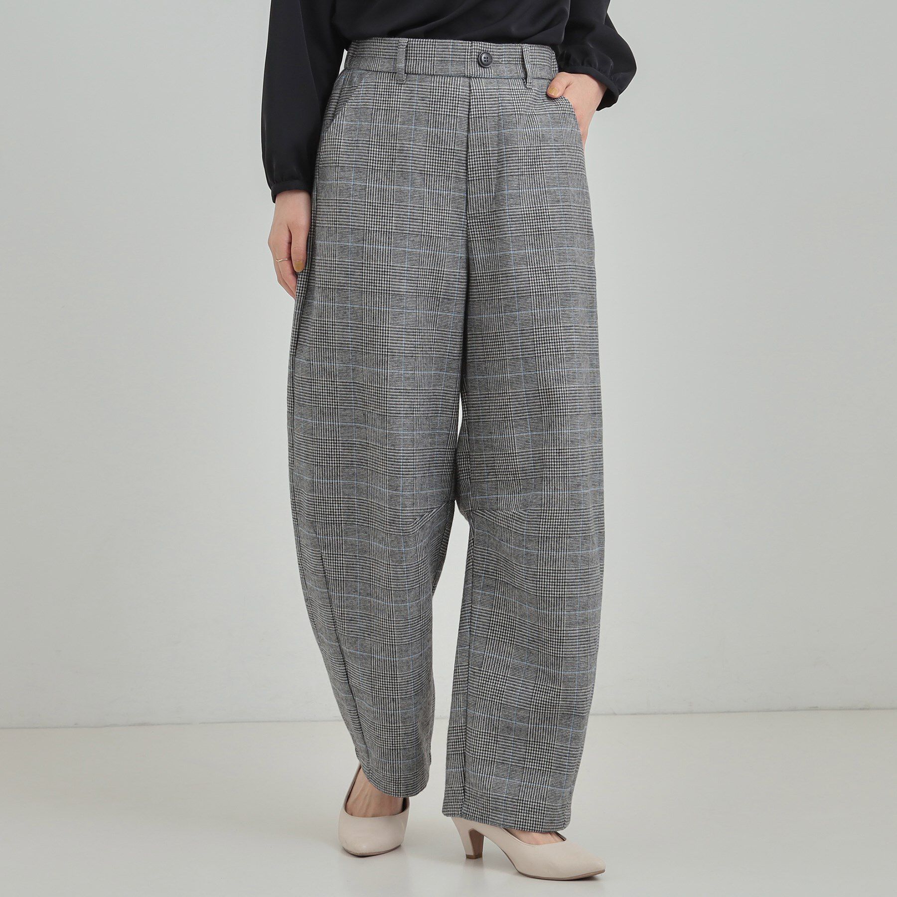 SHOO･LA･RUE「【あったか】裏起毛チェックカーブパンツ」|その他|グレー(212)