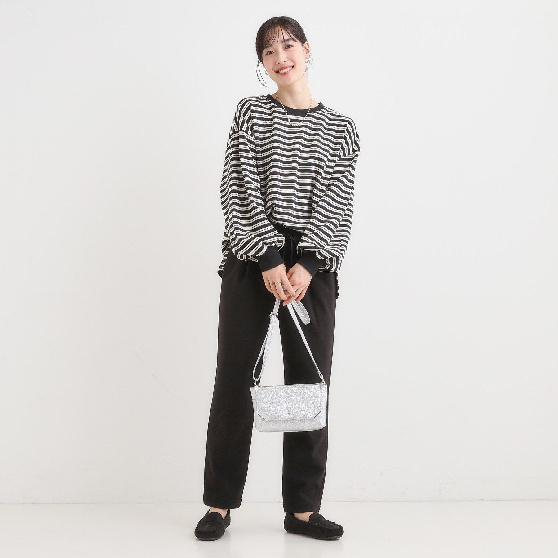 SHOO･LA･RUE「【S-LL/洗濯機可】マルチボーダー ミニ裏毛トップス」|Tシャツ・カットソー|