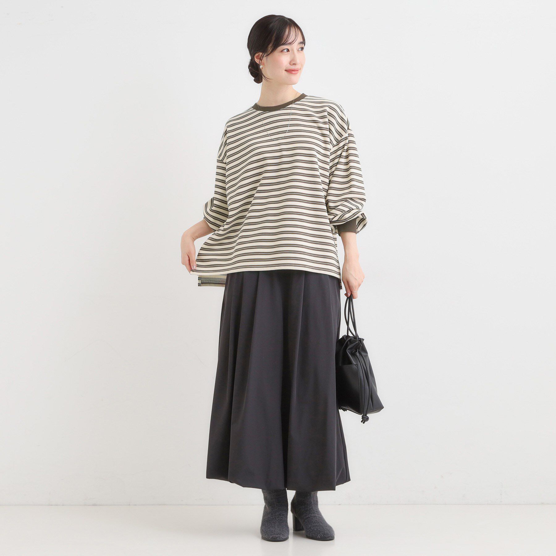 SHOO･LA･RUE「【S-LL/洗濯機可】マルチボーダー ミニ裏毛トップス」|Tシャツ・カットソー|