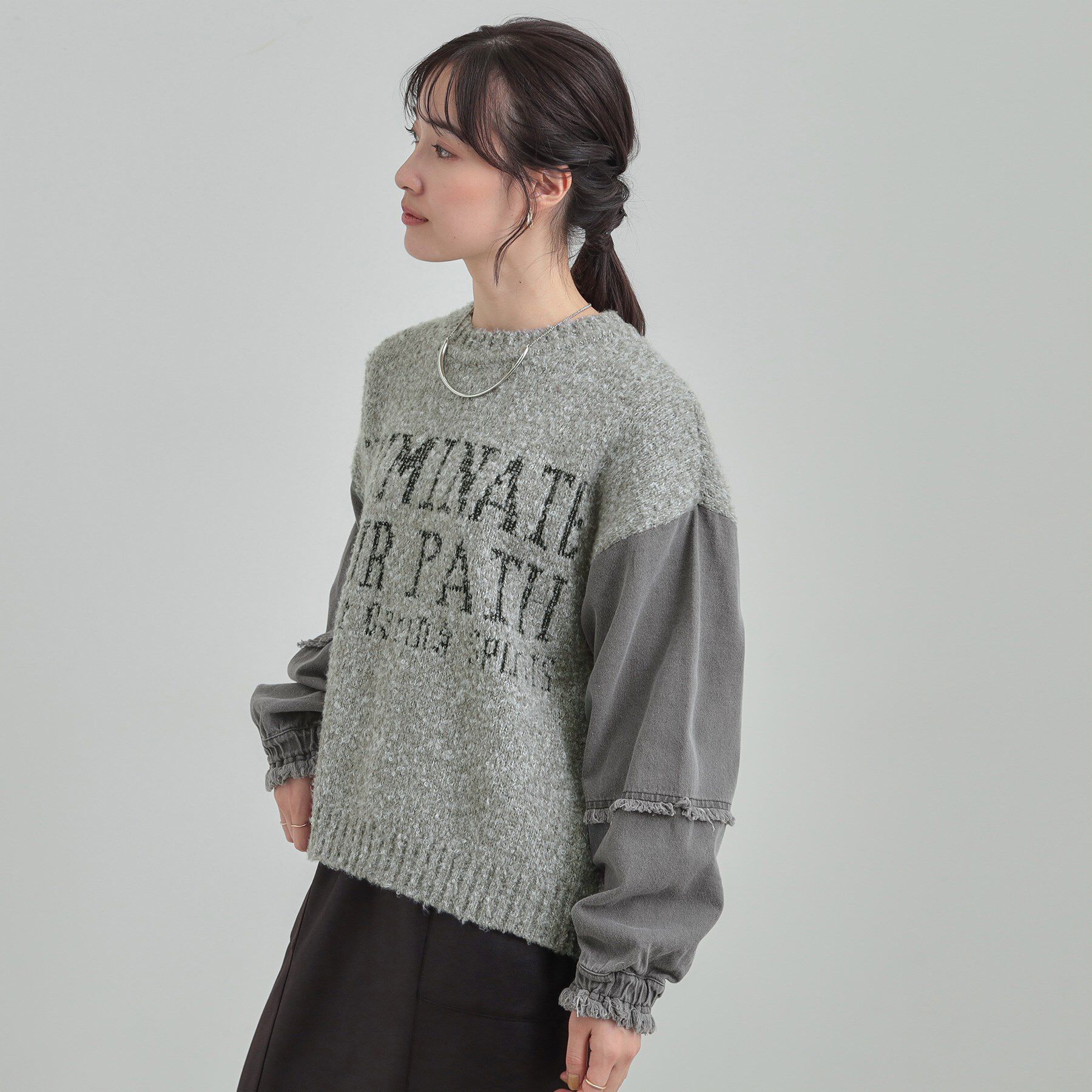 SHOO･LA･RUE「お袖デニム切替 ブークレロゴニット」|ニット・セーター|