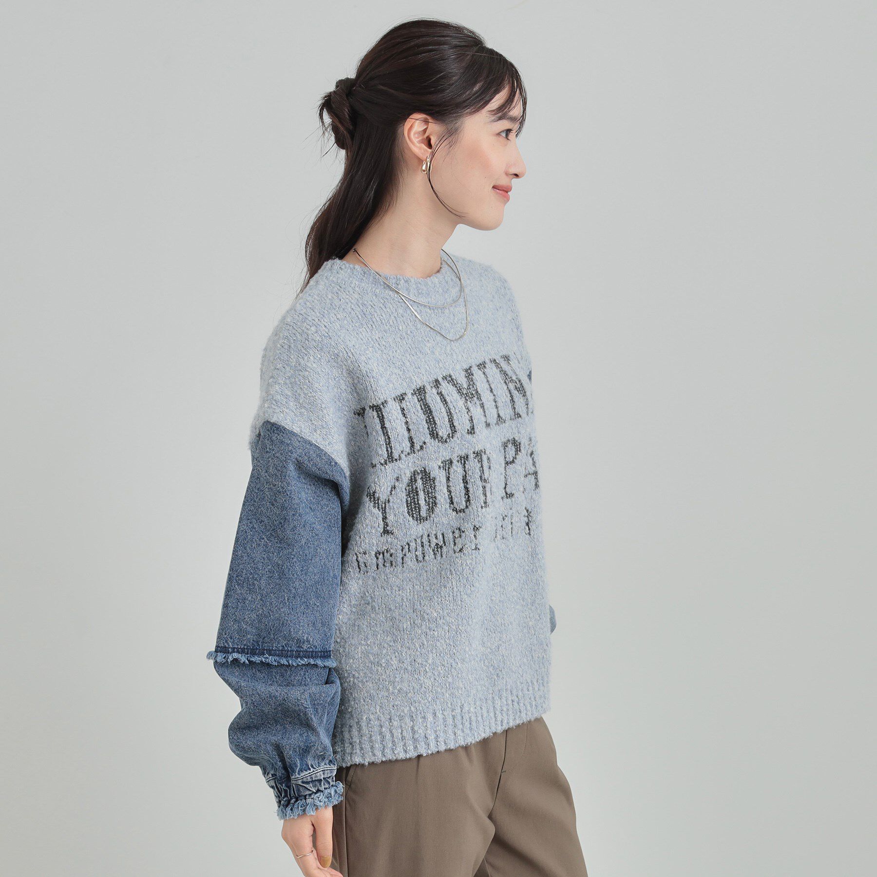 SHOO･LA･RUE「お袖デニム切替 ブークレロゴニット」|ニット・セーター|