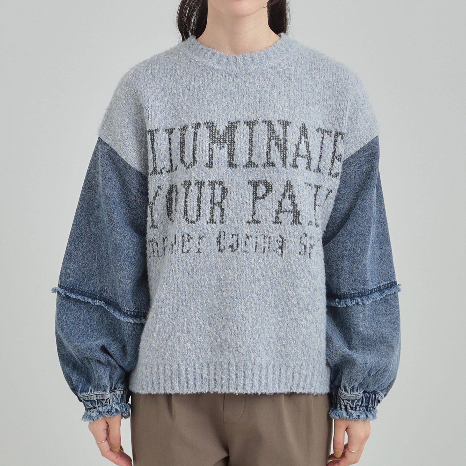 SHOO･LA･RUE「お袖デニム切替 ブークレロゴニット」|ニット・セーター|