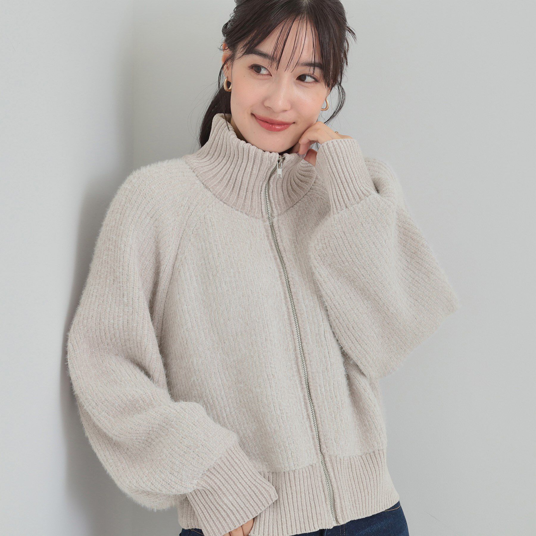 SHOO･LA･RUE「フェザーストライプモールブルゾン」|ブルゾン・スタジャン|グレージュ(050)