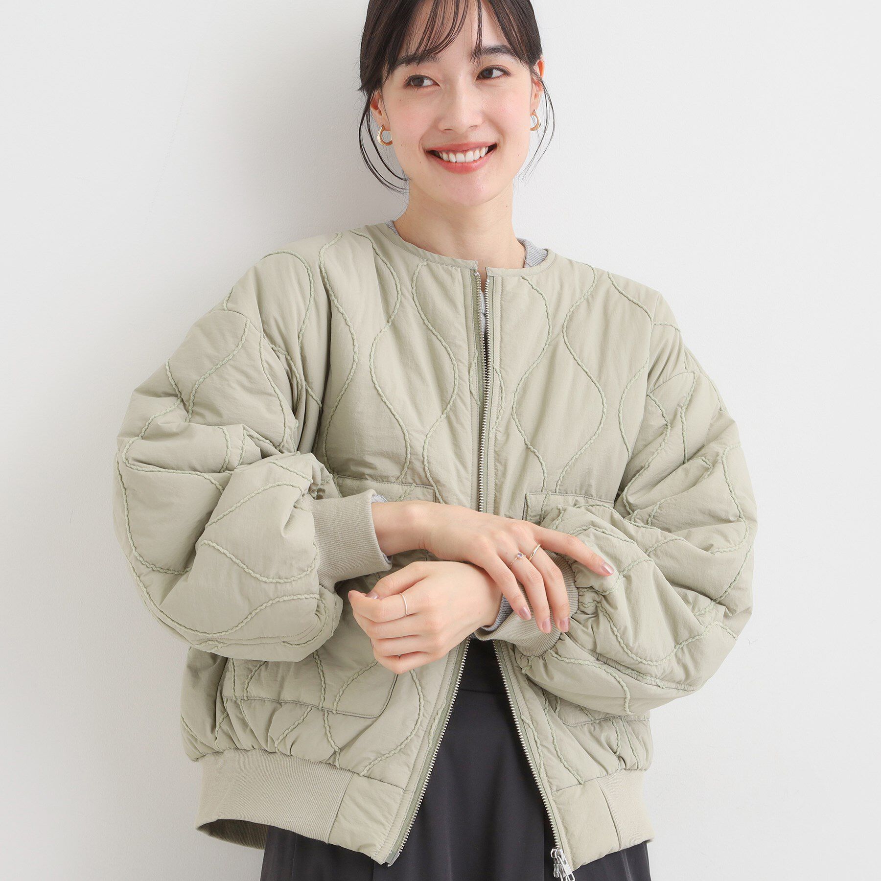 SHOO･LA･RUE「モールキルティング中綿ブルゾン」|ブルゾン・スタジャン|オリーブグリーン(0