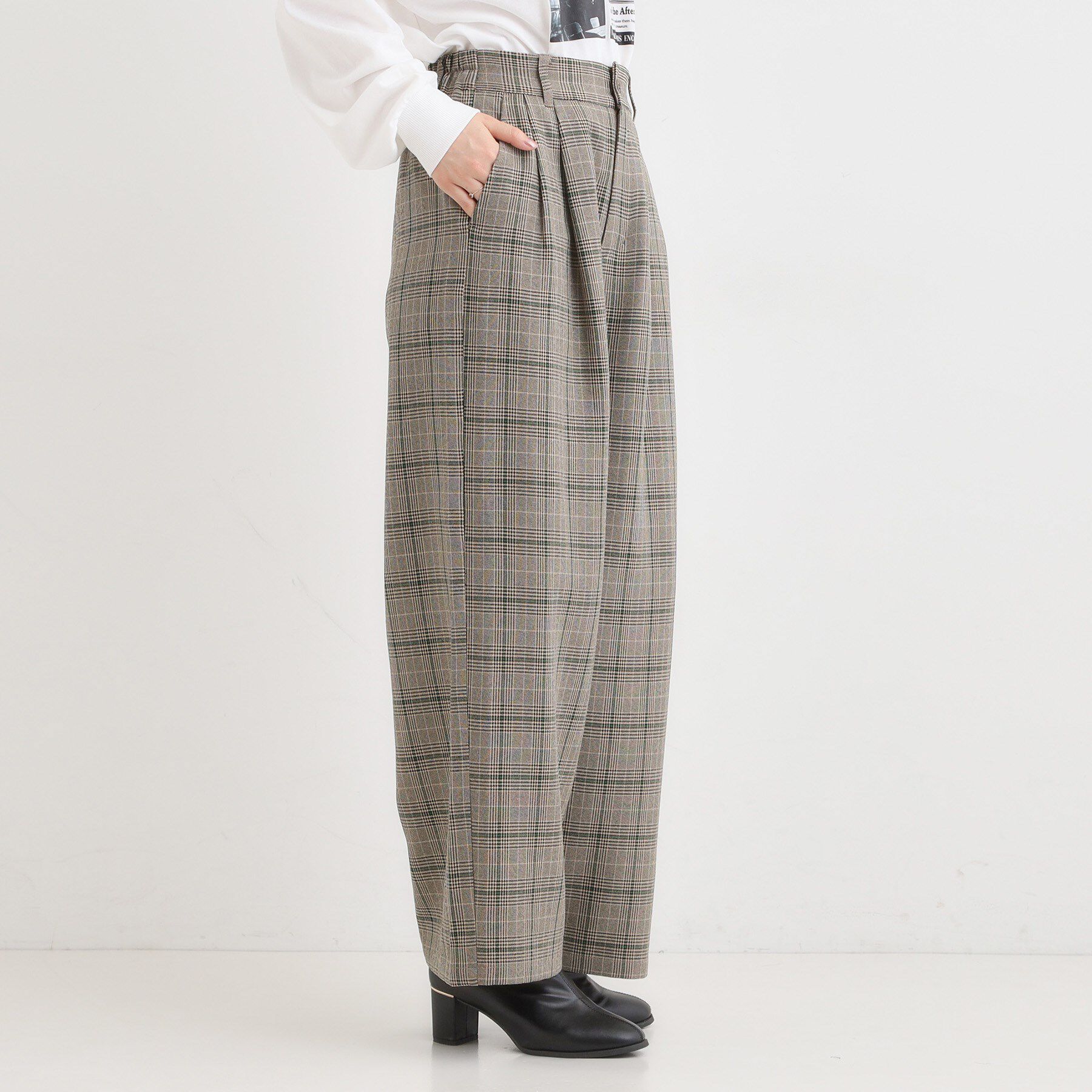SHOO･LA･RUE「【セットアップ可】チェック柄タックワイドパンツ」|その他|