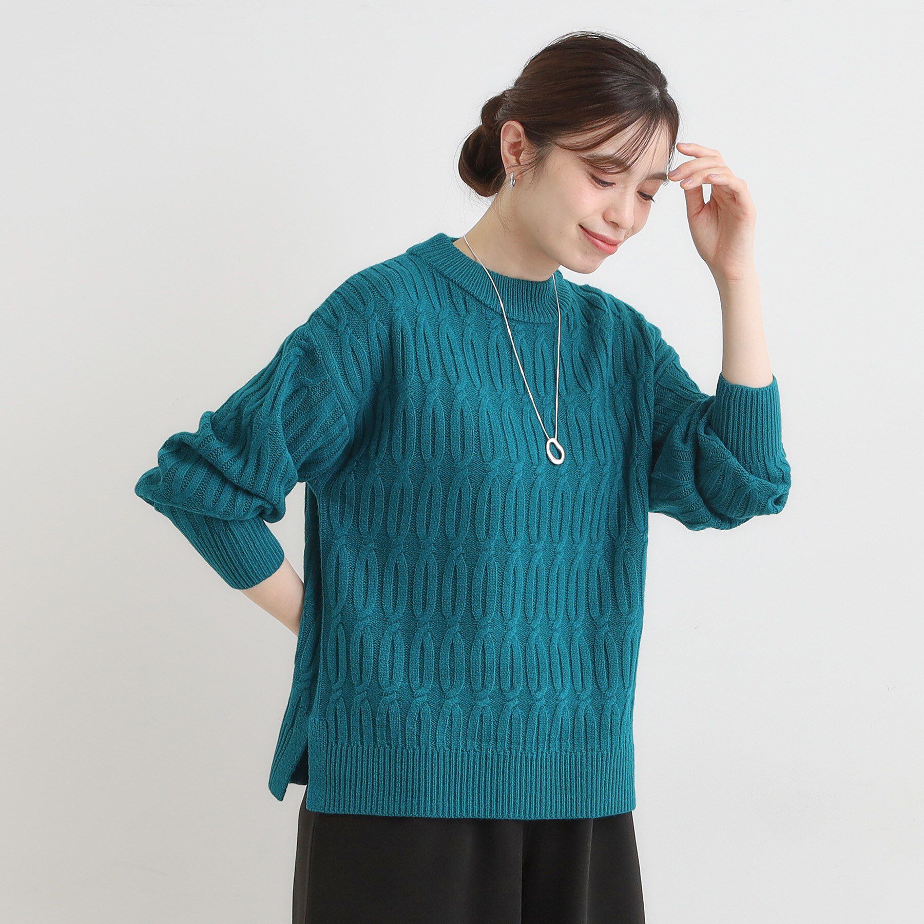 SHOO･LA･RUE「【洗濯機可／毛玉レス】シンプルケーブル柄ニット」|ニット・セーター|