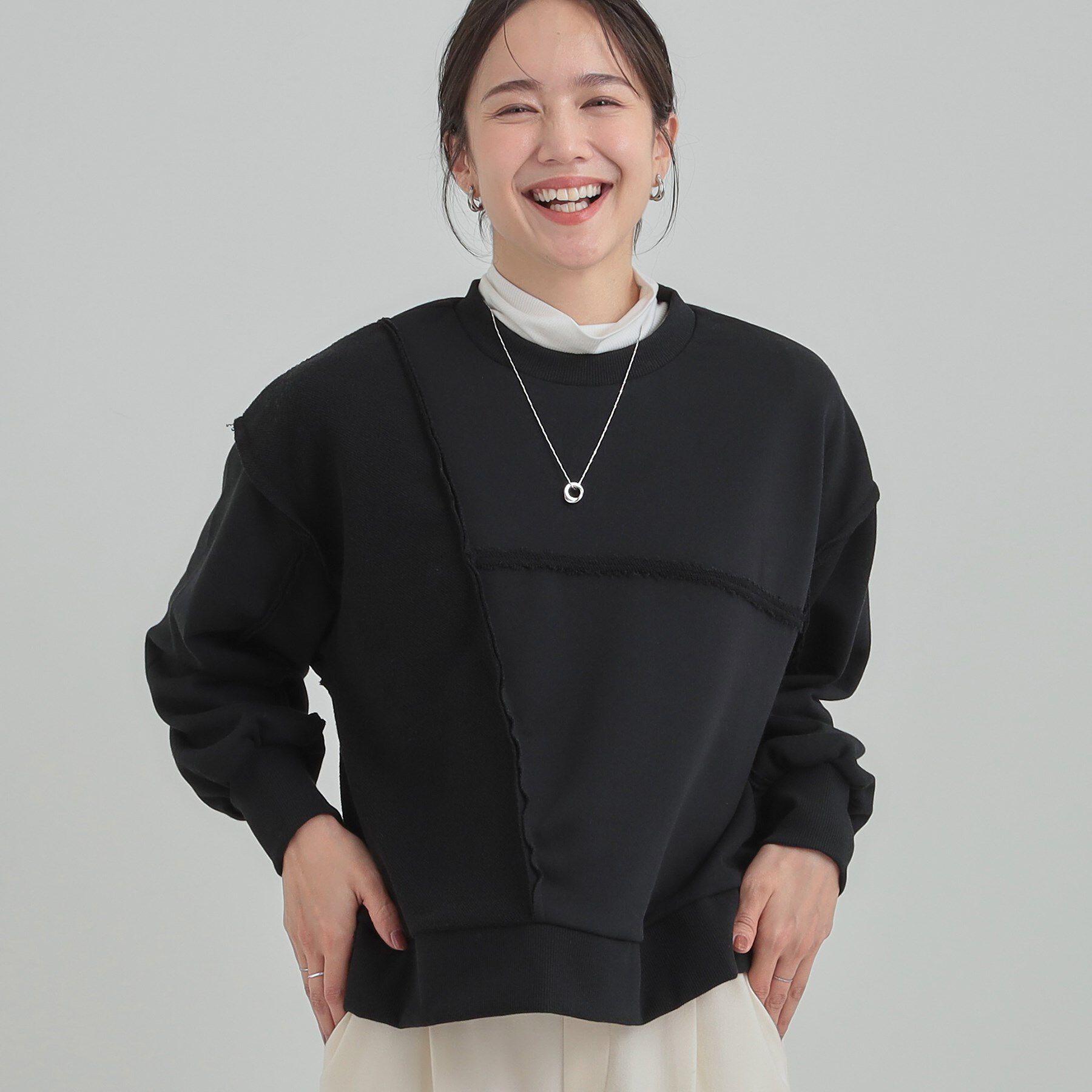 SHOO･LA･RUE「楽しながら おしゃれに リメイク風スウェット」|パーカー|ブラック(019)