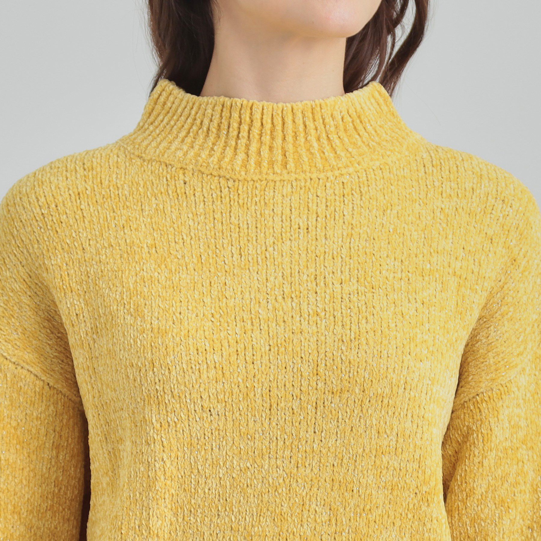 SHOO･LA･RUE「【S-LL】ほんのりラメで女性らしい ベロアモールモックネックニット」|ニット・セーター|