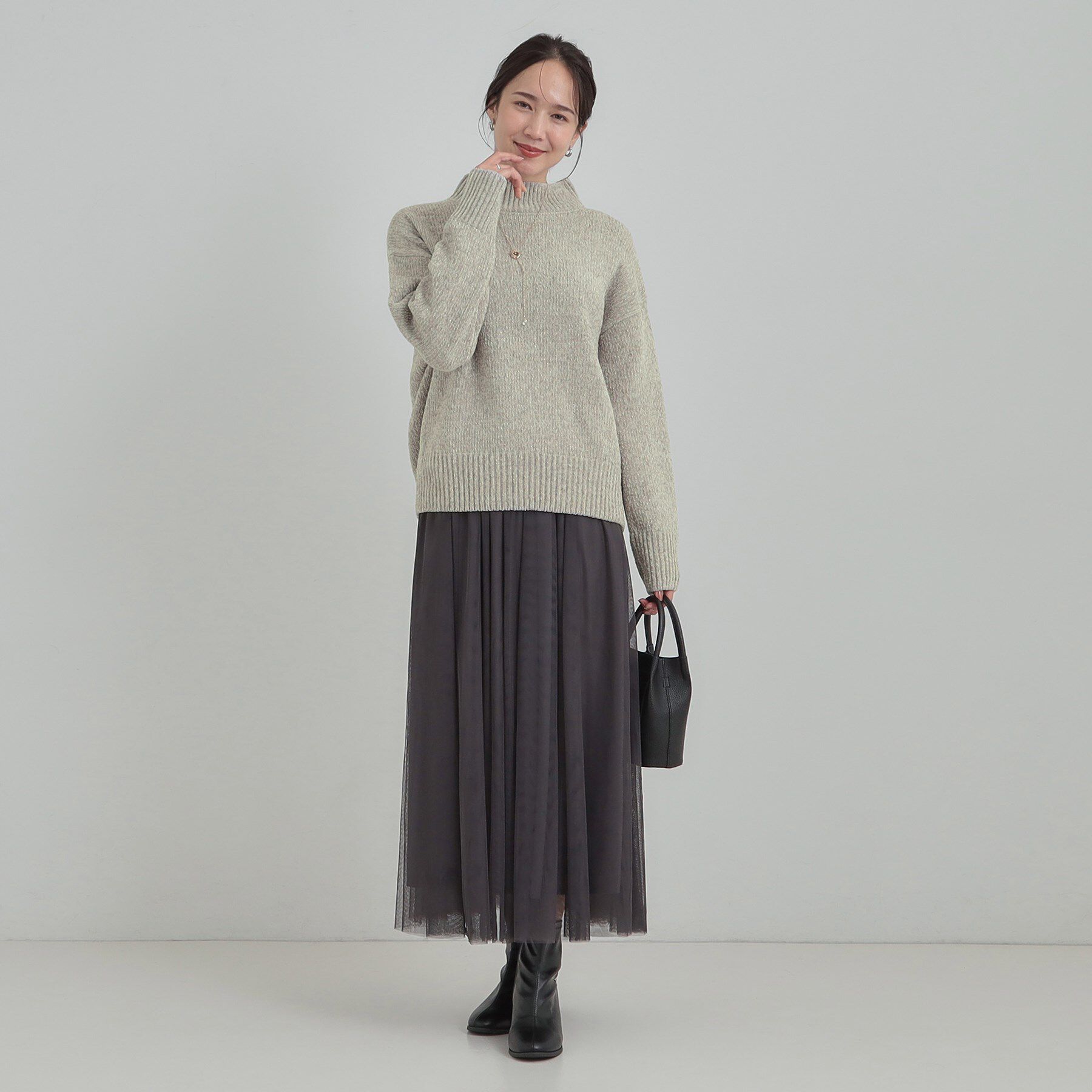 SHOO･LA･RUE「【S-LL】ほんのりラメで女性らしい ベロアモールモックネックニット」|ニット・セーター|