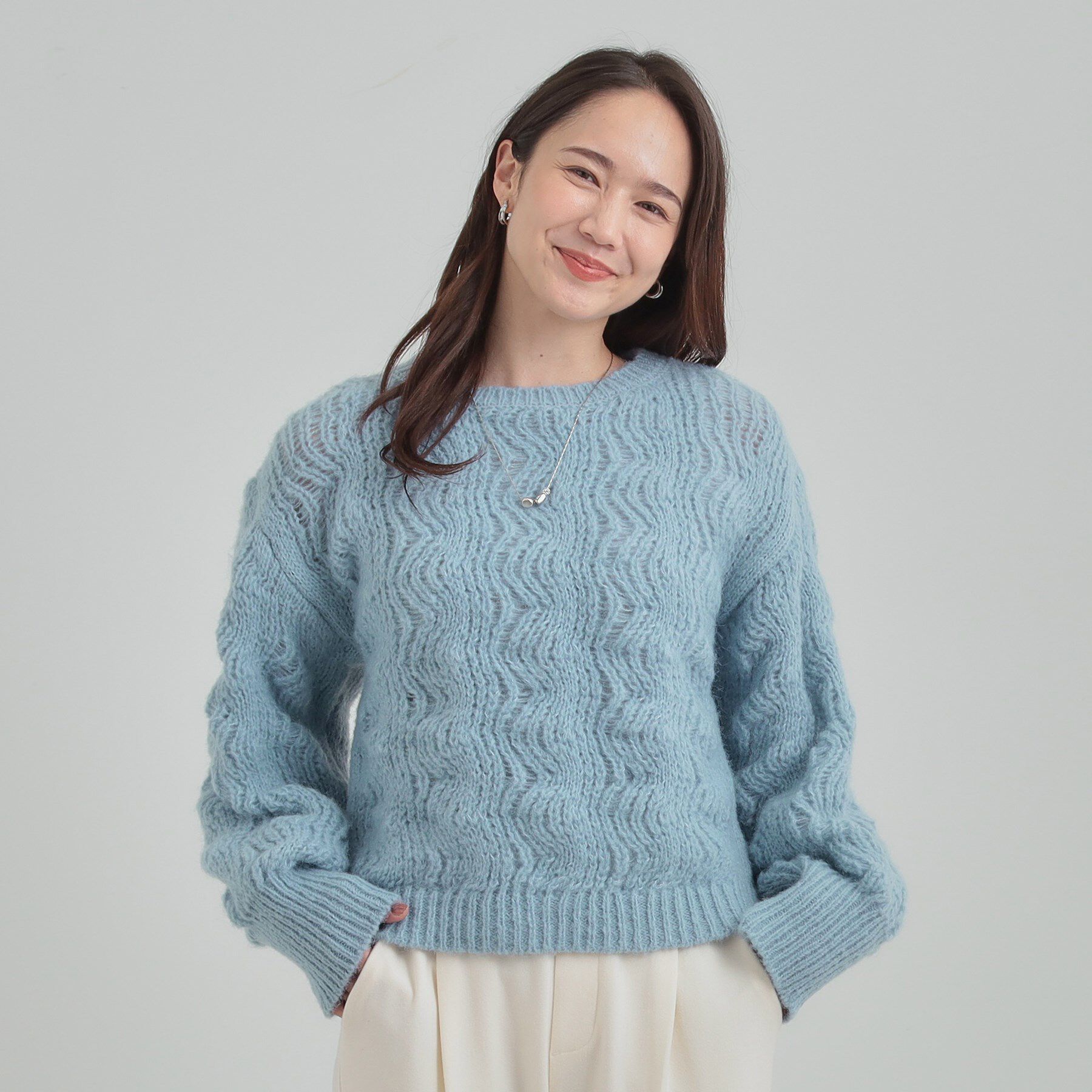 SHOO･LA･RUE「【S-LL】ふんわり大人の 透かし編みニットトップス」|ニット・セーター|