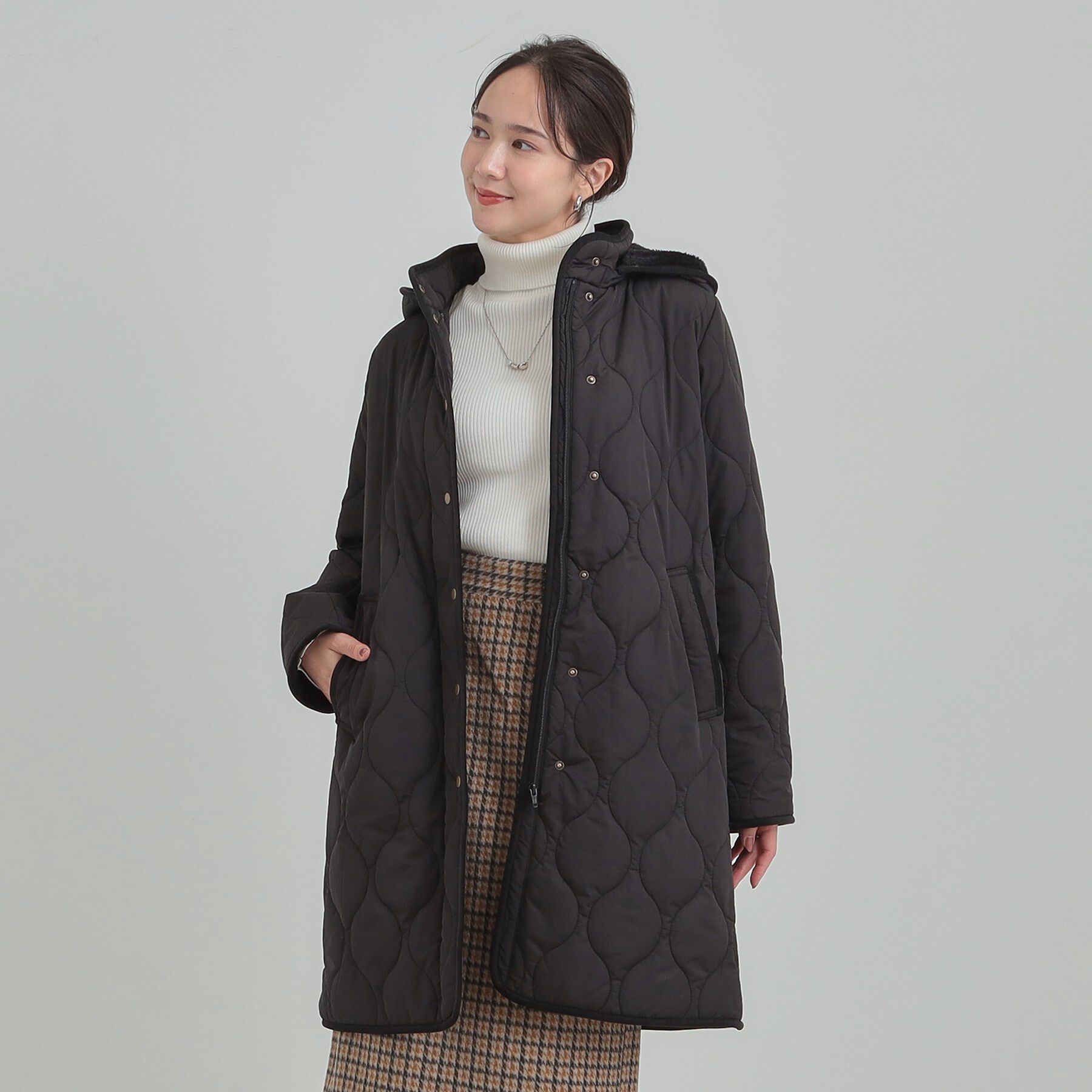 SHOO･LA･RUE「【撥水/フード取り外し可】冬に嬉しいこだわり満載 ひょうたん柄キルトコート」|その他|