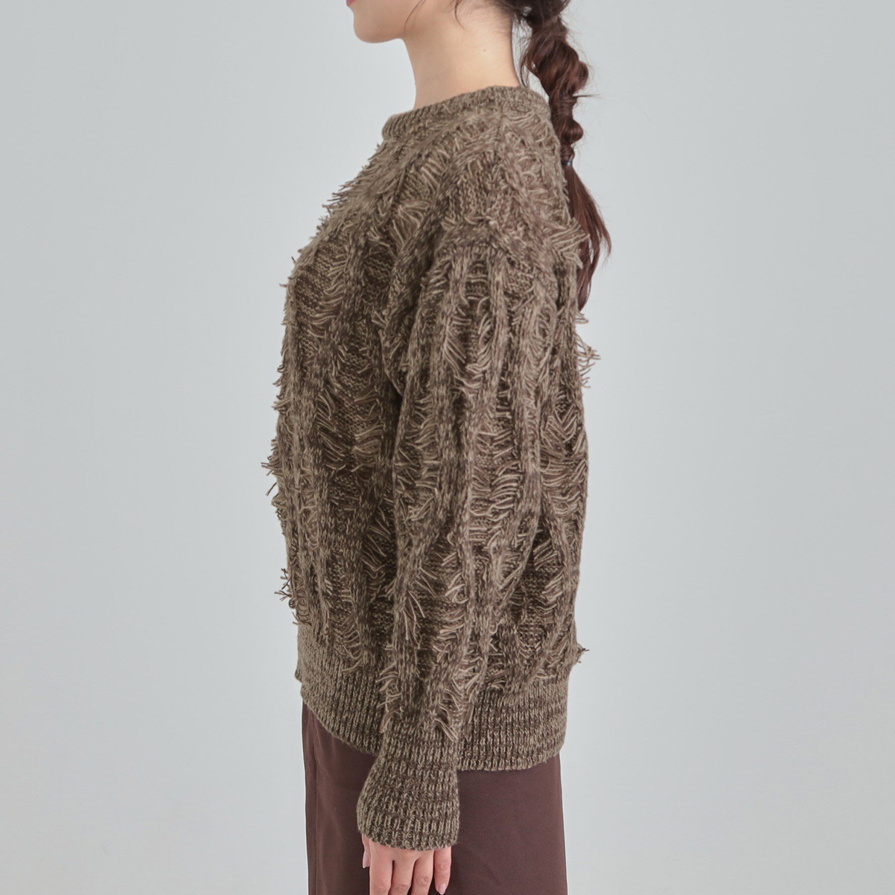 SHOO･LA･RUE「【S-LL】大人も着やすいシックなカラー 主役級フリンジニット」|ニット・セーター|