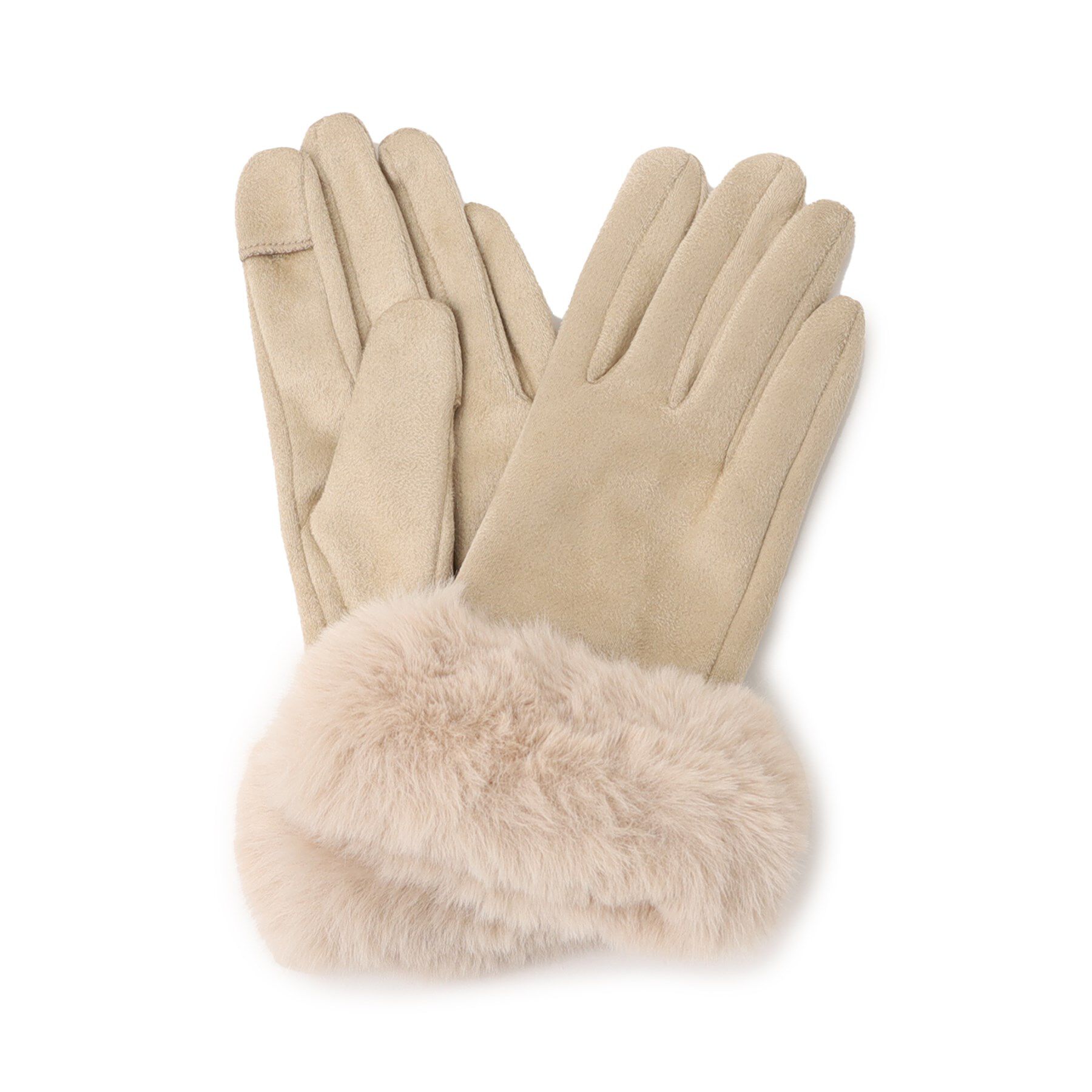 SHOO･LA･RUE「手首フェイクファー五指グローブ」|手袋|ベージュ(052)