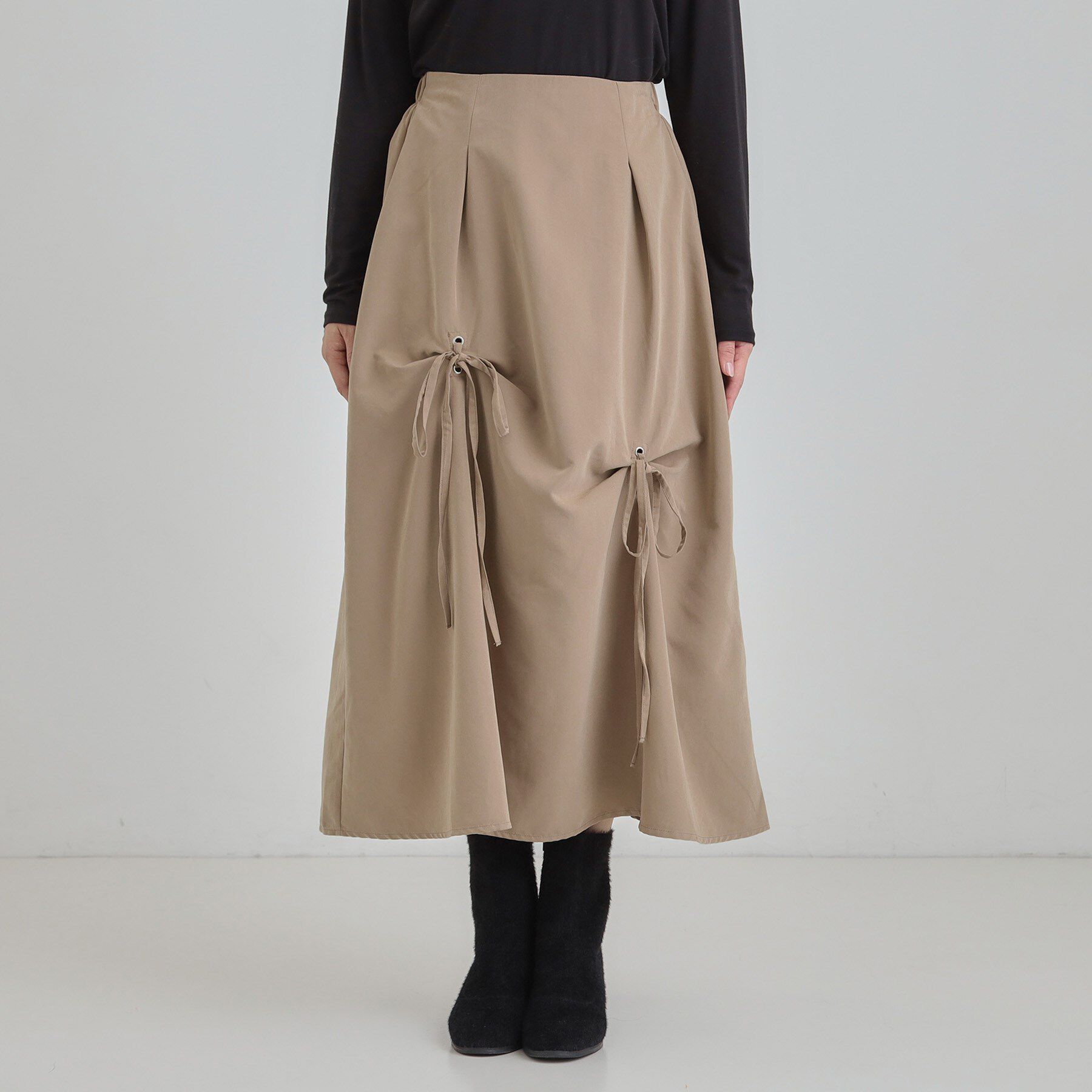 SHOO･LA･RUE「リボンタック ピーチ起毛 フレアスカート」|スカート|