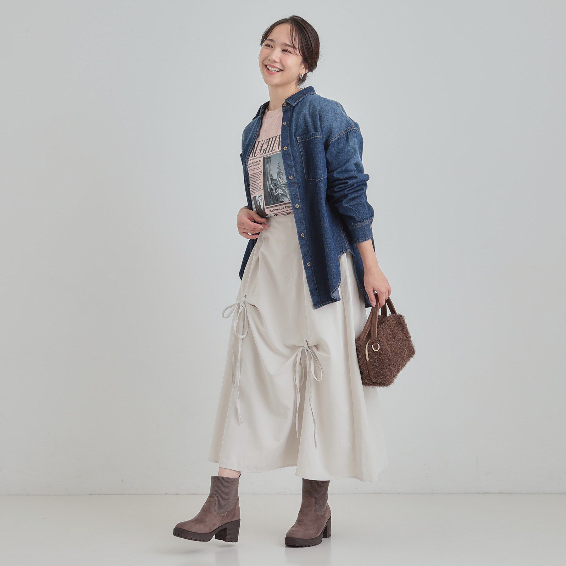 SHOO･LA･RUE「リボンタック ピーチ起毛 フレアスカート」|スカート|