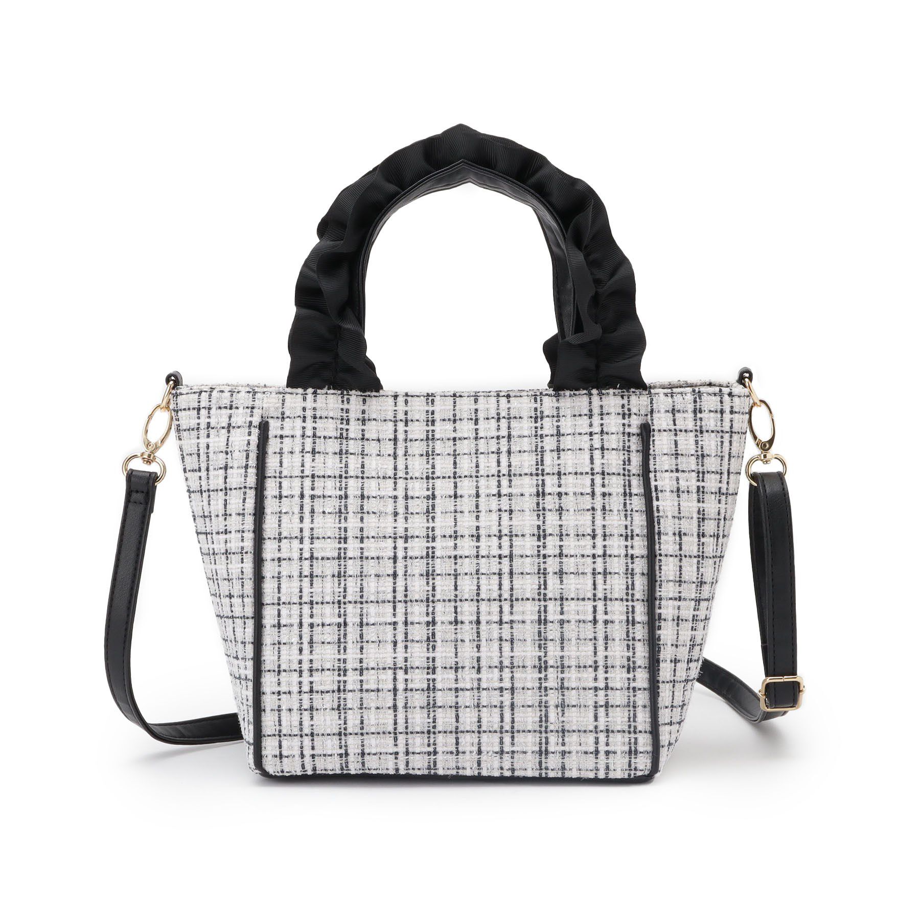 SHOO･LA･RUE「フリルハンドルツイードトートバッグ」|トートバッグ|