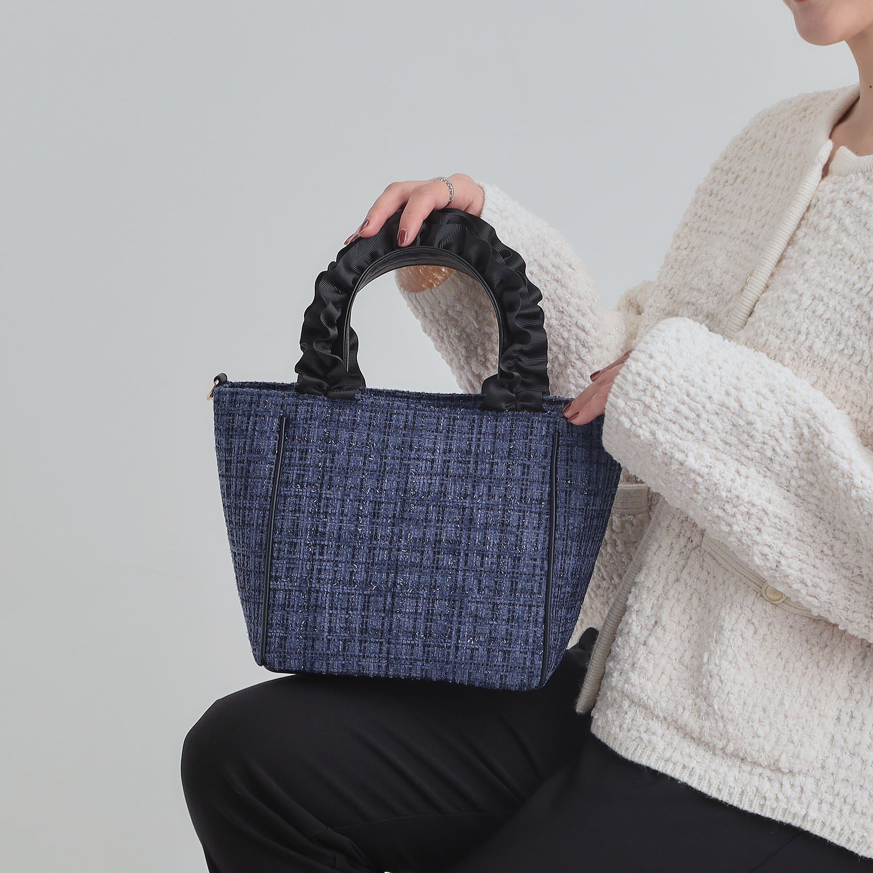 SHOO･LA･RUE「フリルハンドルツイードトートバッグ」|トートバッグ|