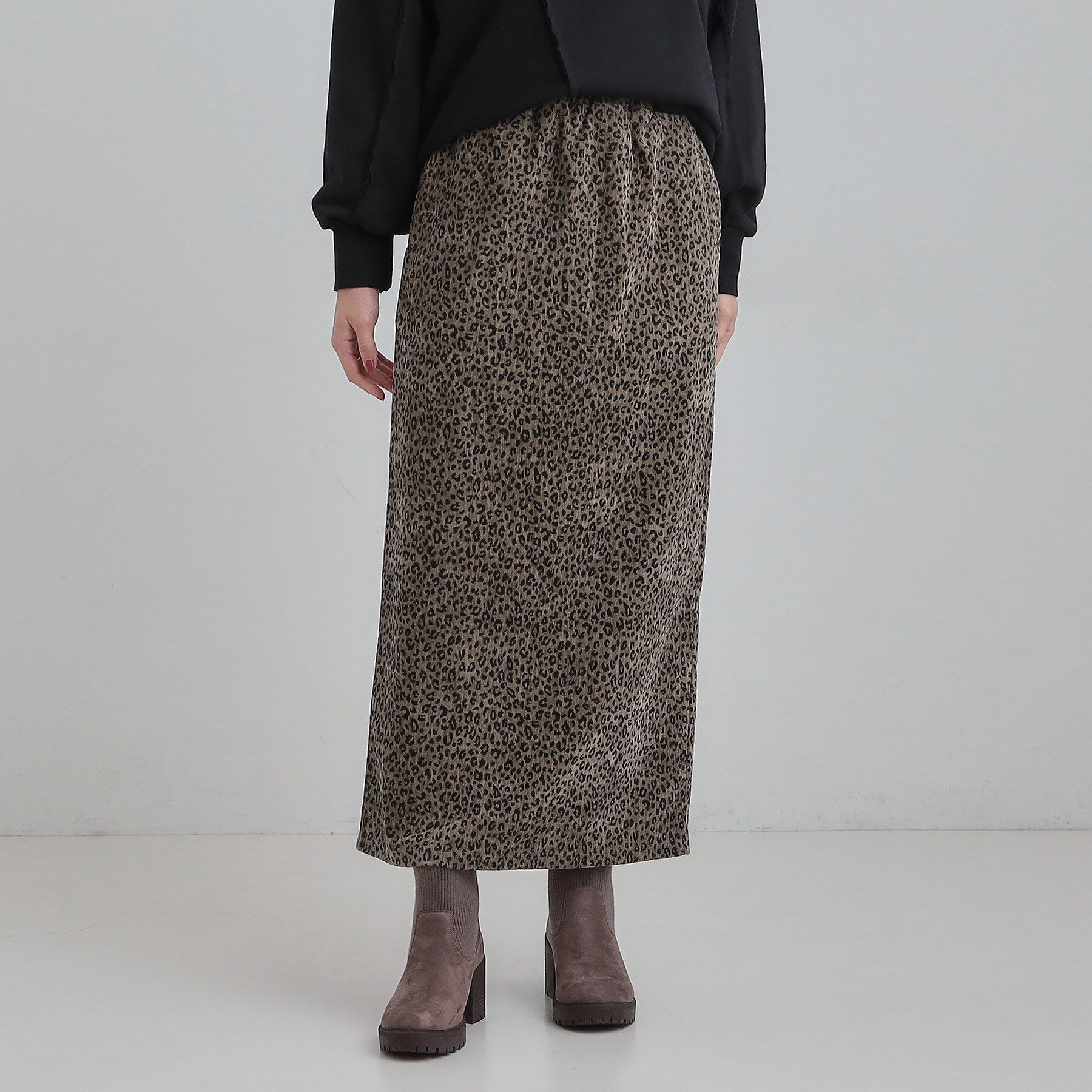 SHOO･LA･RUE「【あったか】両面起毛 ベロアレオパード柄スカート」|スカート|