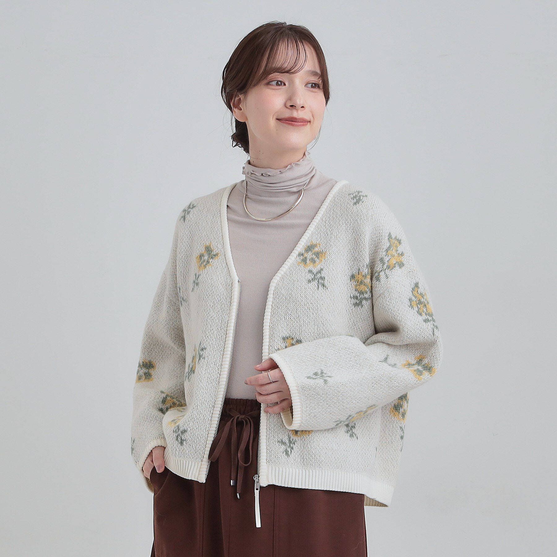 SHOO･LA･RUE「【洗濯機可】選べる3柄 VネックZIPカーディガン」|カーディガン|