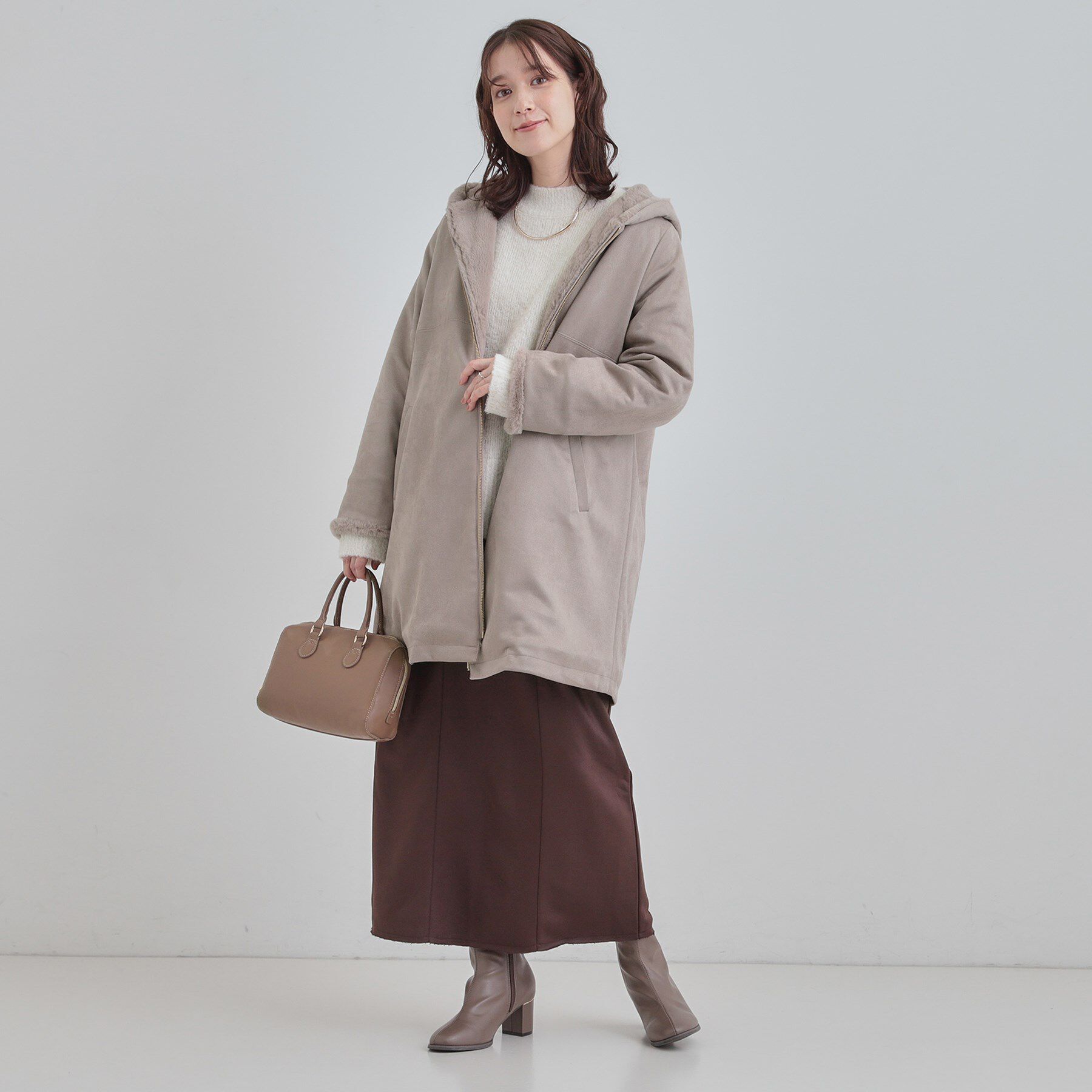 SHOO･LA･RUE「【S-LL】マットな色味が大人な雰囲気 スエード調フードコート」|その他|