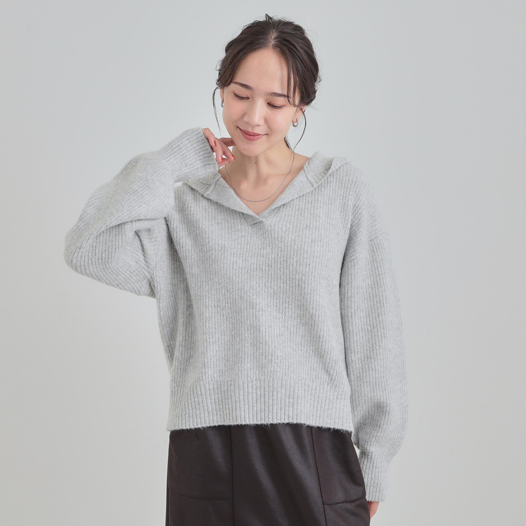 SHOO･LA･RUE「【S-LL】ふんわり Vネックフードニット」|ニット・セーター|