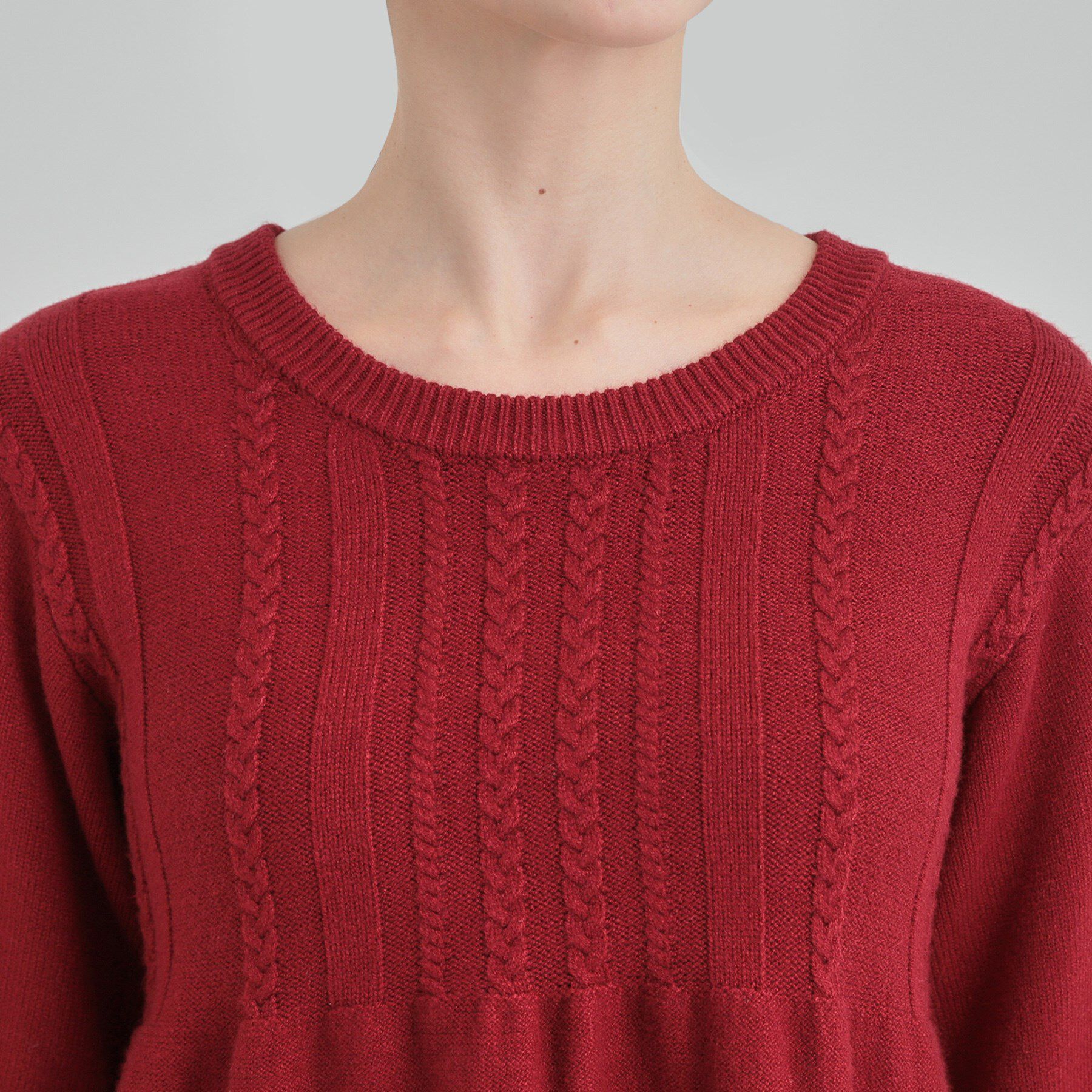 SHOO･LA･RUE「気になるお腹周りをカバー ケーブル編みペプラムニット」|ニット・セーター|