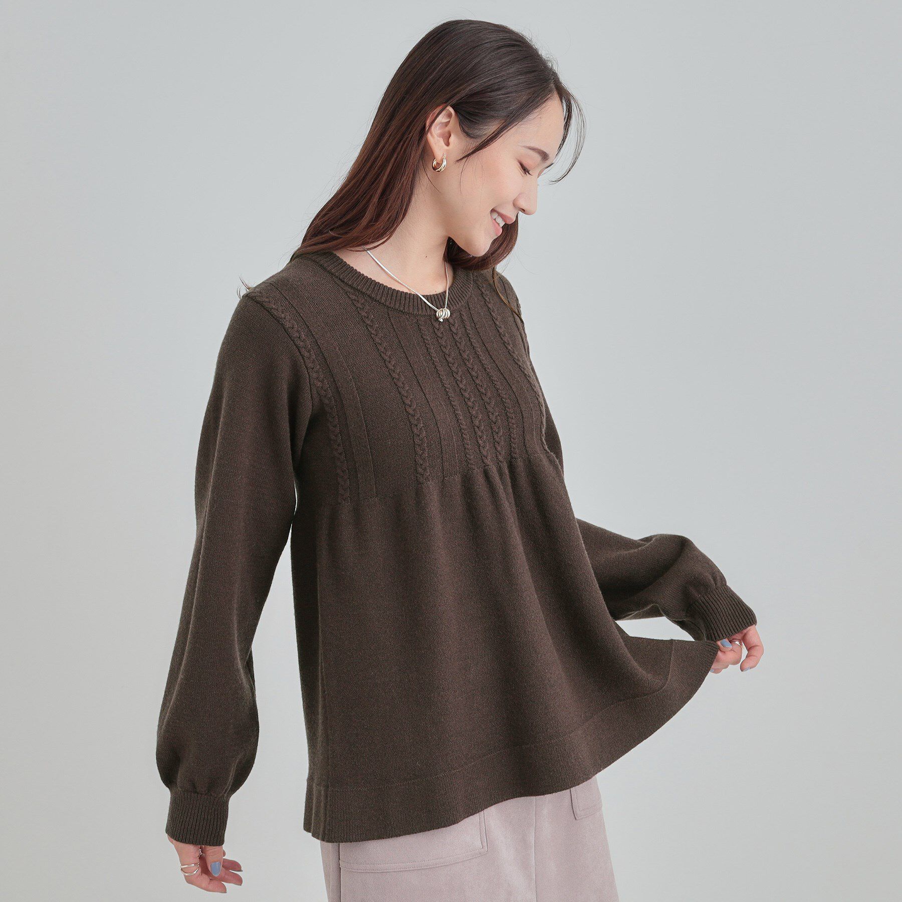 SHOO･LA･RUE「気になるお腹周りをカバー ケーブル編みペプラムニット」|ニット・セーター|