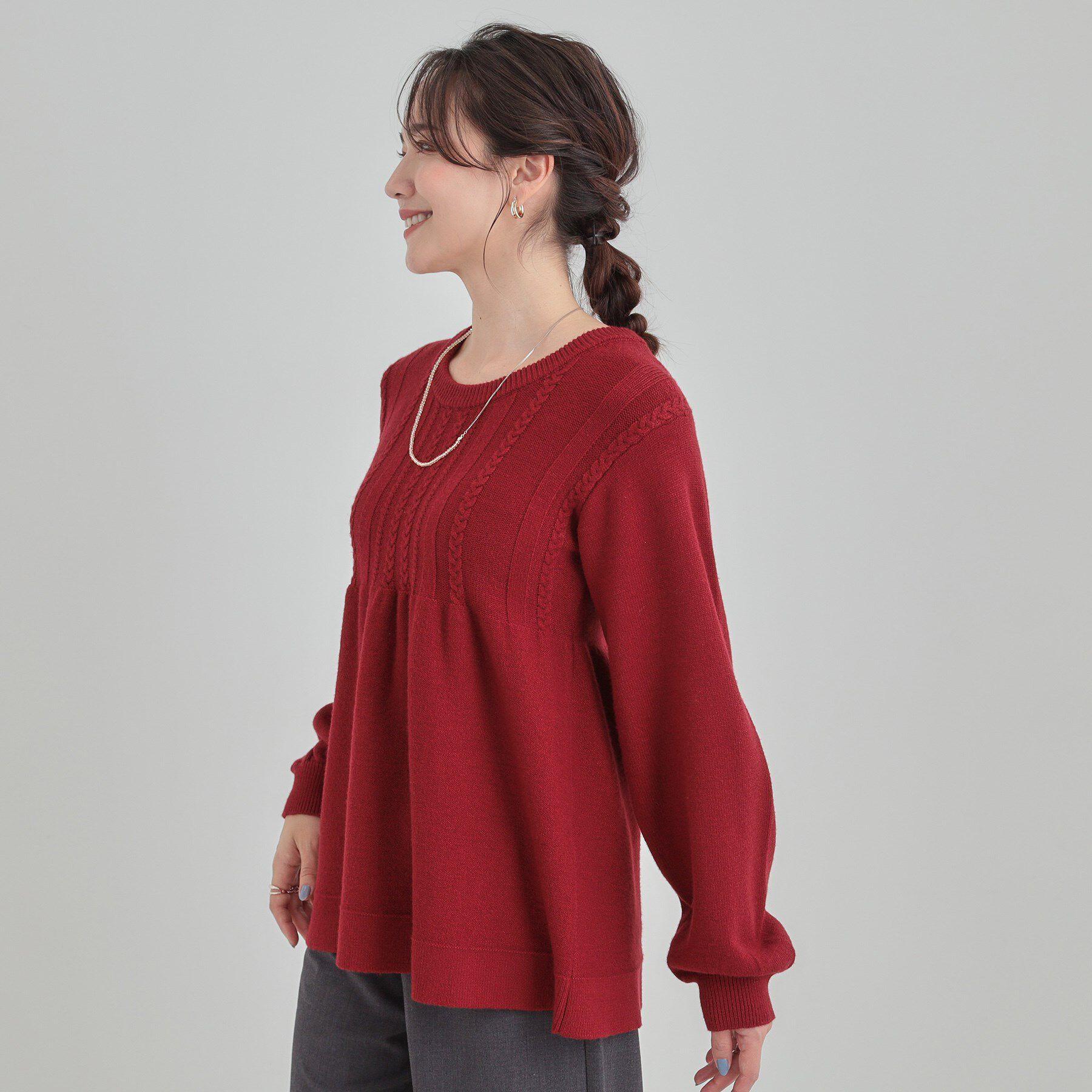 SHOO･LA･RUE「気になるお腹周りをカバー ケーブル編みペプラムニット」|ニット・セーター|