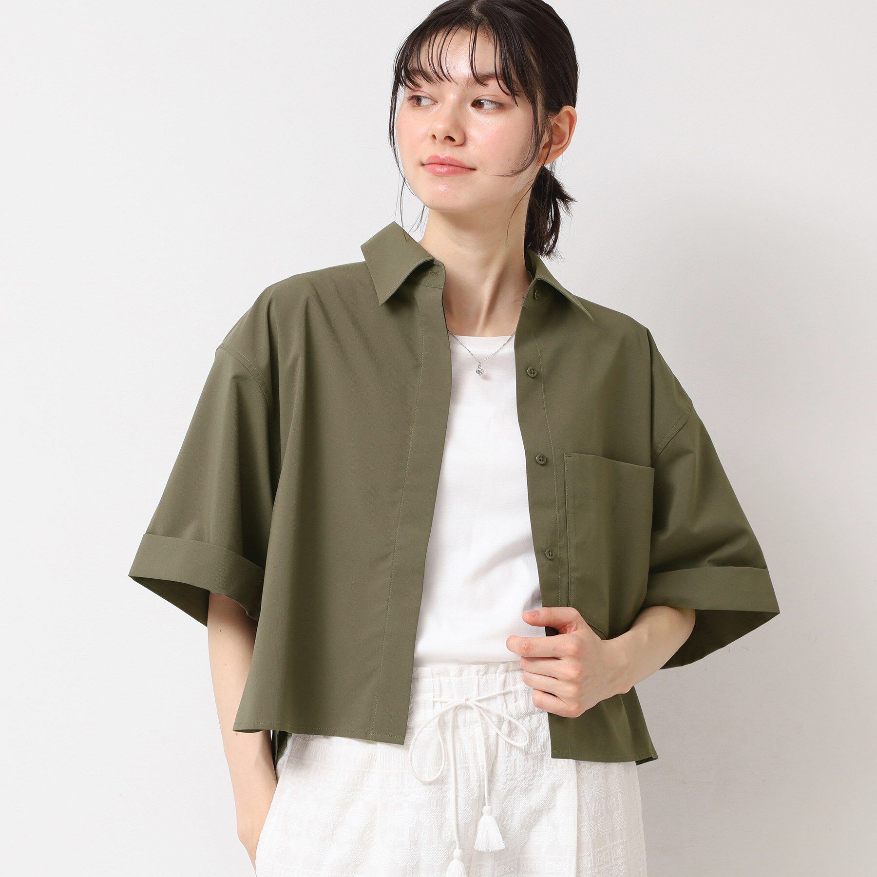 Dessin「【撥水・セットアップ可能・洗える】ナイロンクロップド丈シャツ」|シャツ・ブラウス|