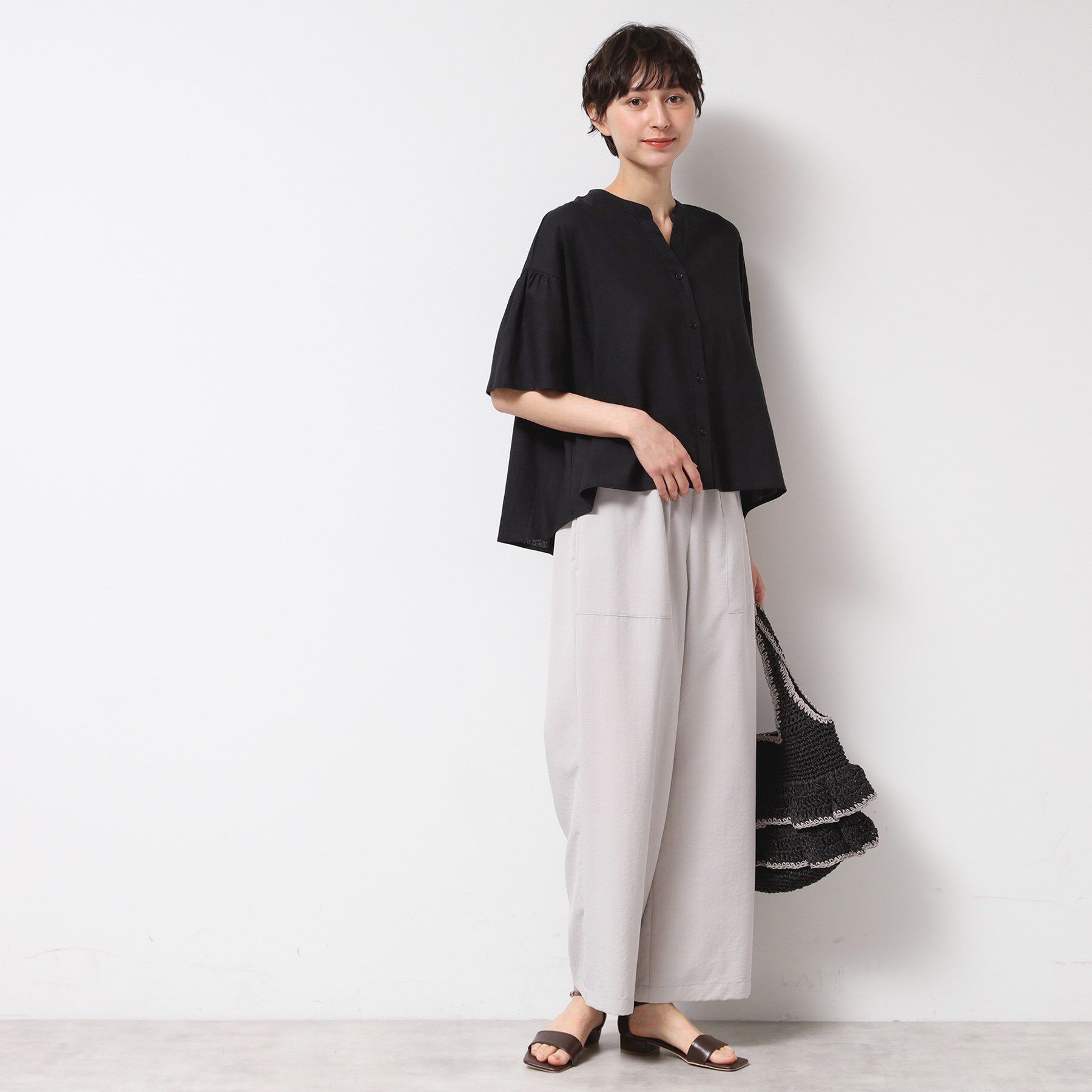 Dessin「【二の腕カバー・洗える】リネンブレンド袖切り替えブラウス」|シャツ・ブラウス|