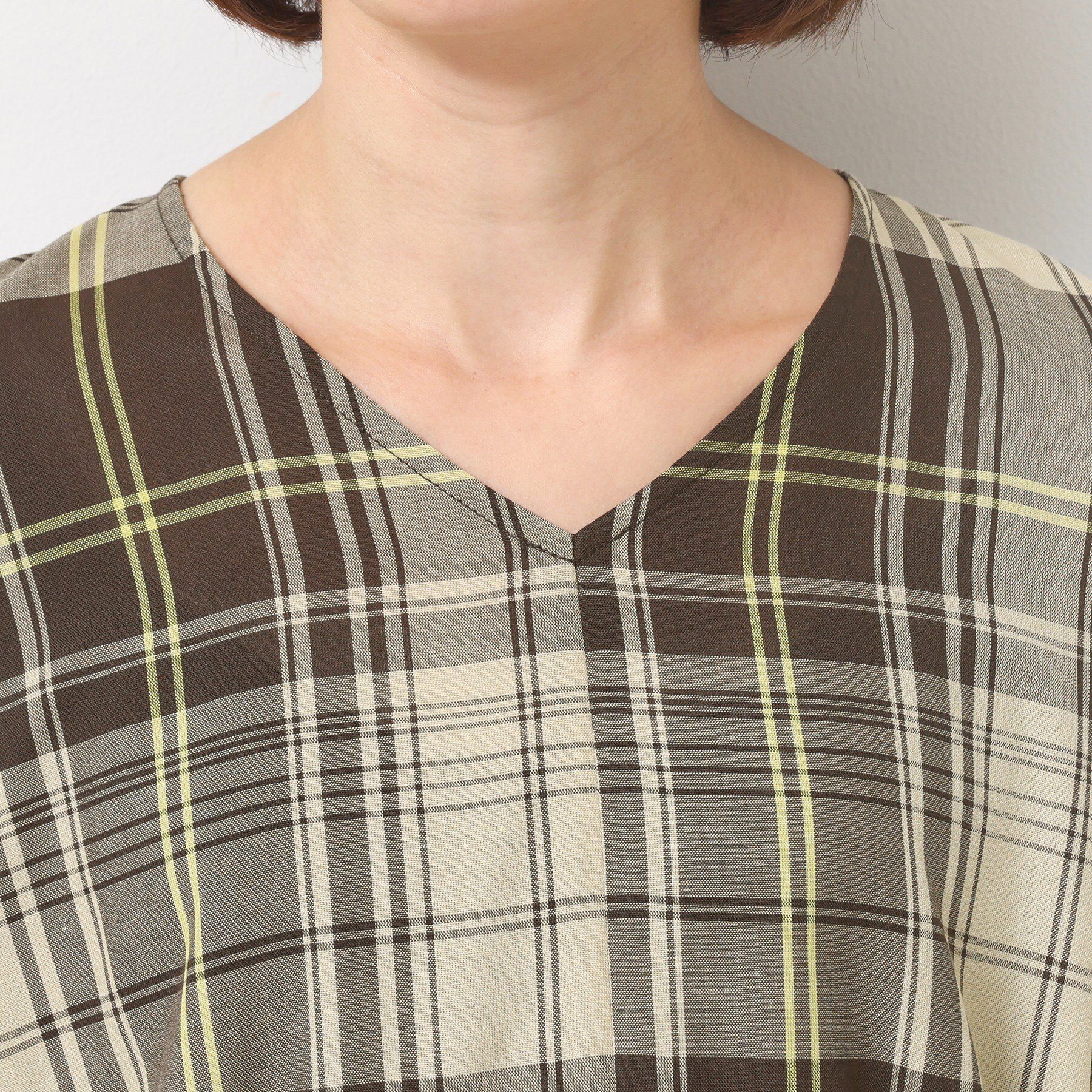 Dessin「【リンクコーデ・洗える】ウエストドロスト付きチェック柄ワンピース」|ワンピース|