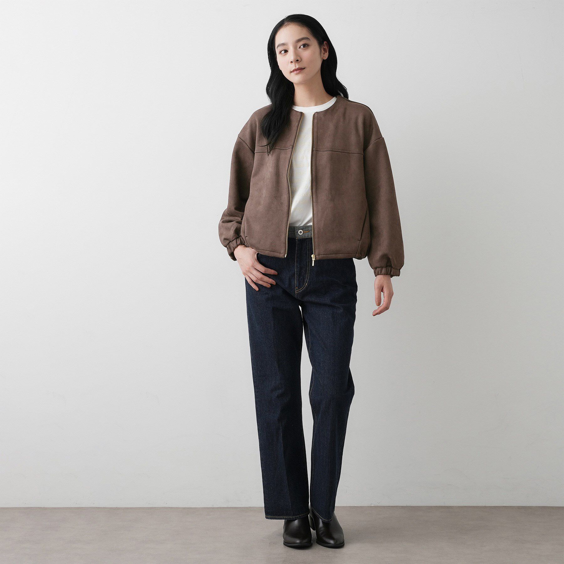 Dessin「【セットアップ可・洗える】マシュマロスウェードジップブルゾン」|ブルゾン・スタジャン|