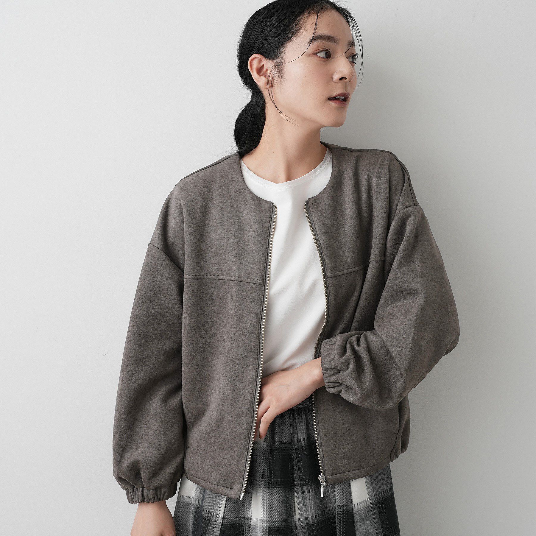 Dessin「【セットアップ可・洗える】マシュマロスウェードジップブルゾン」|ブルゾン・スタジャン|