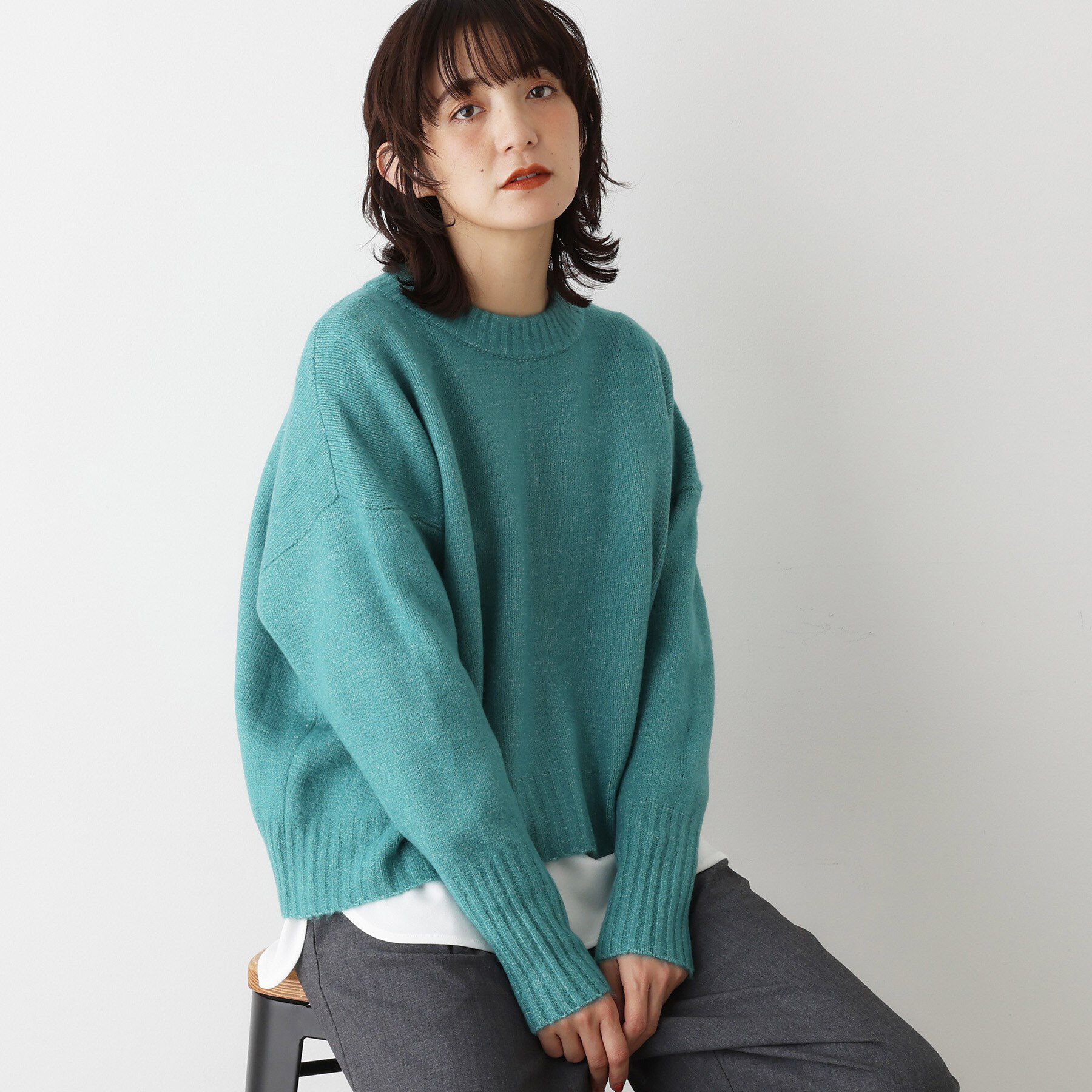 Dessin「【洗える】クルーネックワイドニット」|ニット・セーター|ブルーグリーン(09