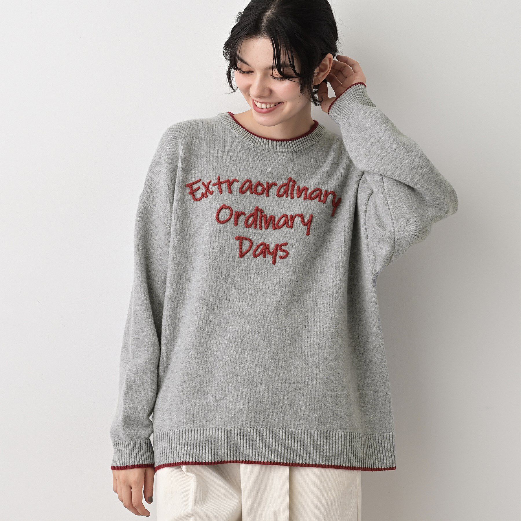 Dessin「【洗える】ペイント風刺繍入り配色ラインニット」|ニット・セーター|