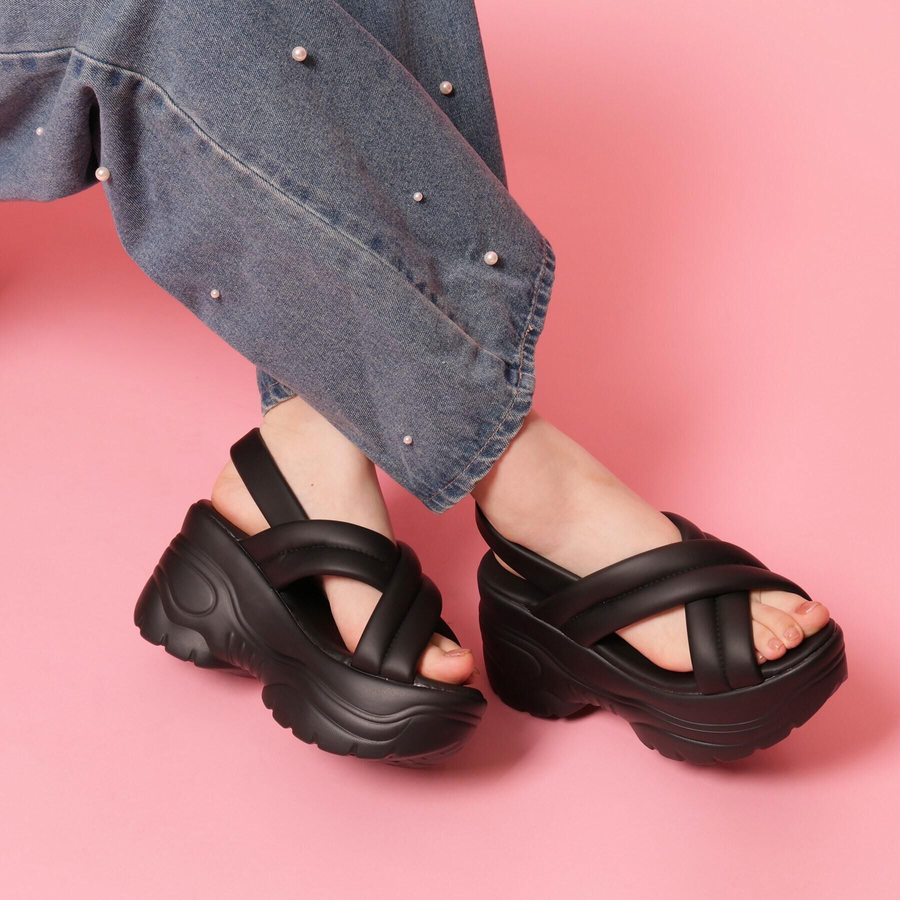 csT&P「厚底クロスサンダル パデットサンダル」|サンダル|ブラック(019)