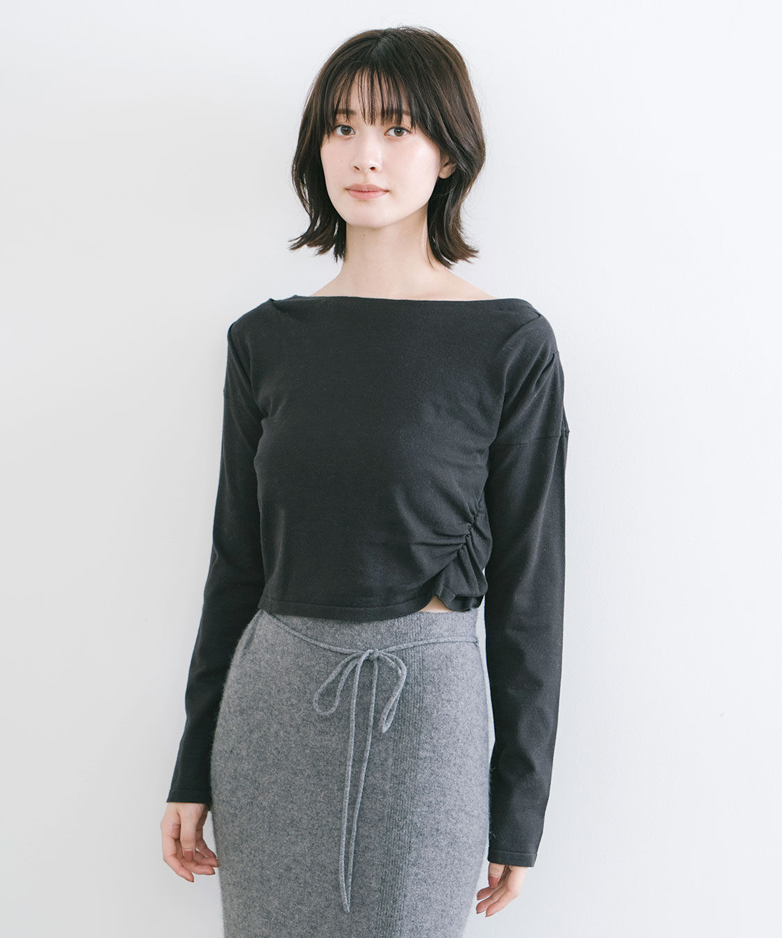 COCO DEAL「タックギャザーデザインニット」|ニット・セーター|チャコール