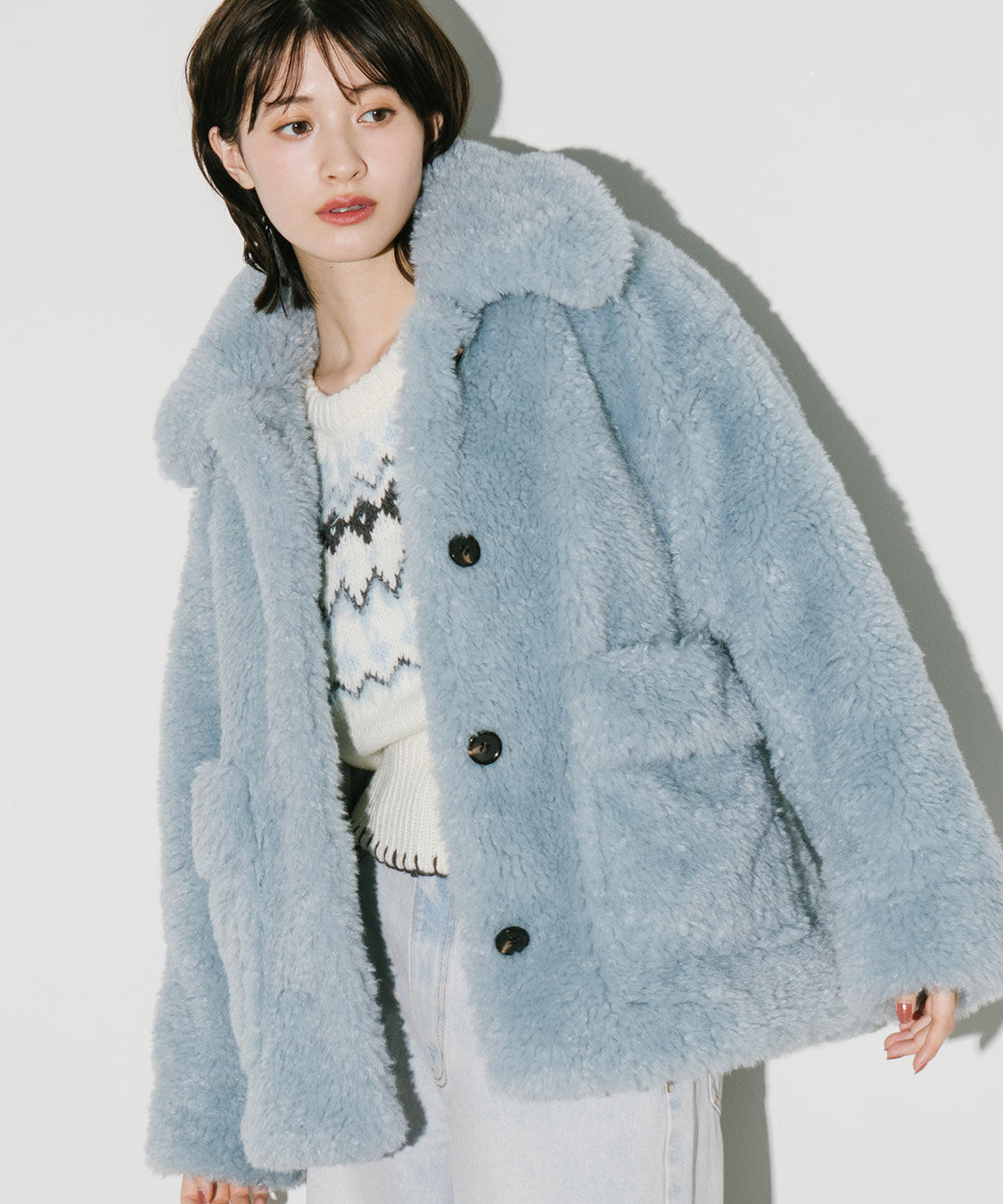 COCO DEAL「ファーボアブルゾン」|ブルゾン・スタジャン|ライトブルー